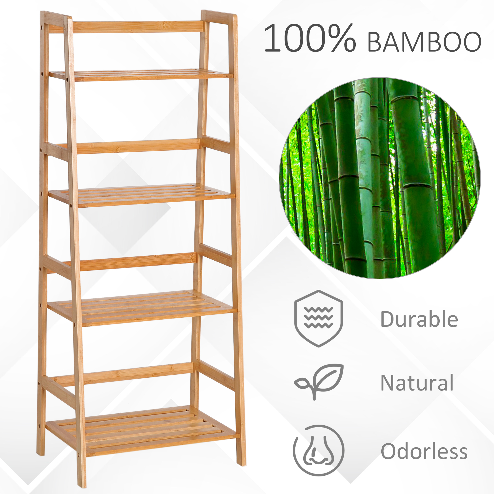 HOMCOM Bamboo Ladder Shelf, 4-Tier Bookshelf, Freestanding Bookcase for Living Room, Study, Bedroom, Home Office, 48 x 31.5 x 120cm, Natural Wood Effect 5