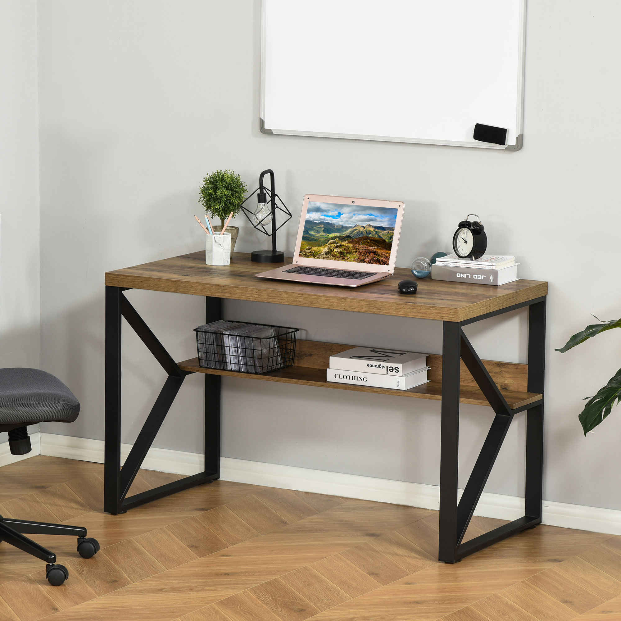 HOMCOM Computer Desk Writing Desk Home Office PC Laptop Workstation with Storage Shelf 120 x 60 x 76cm Black Brown Wood Effect 2