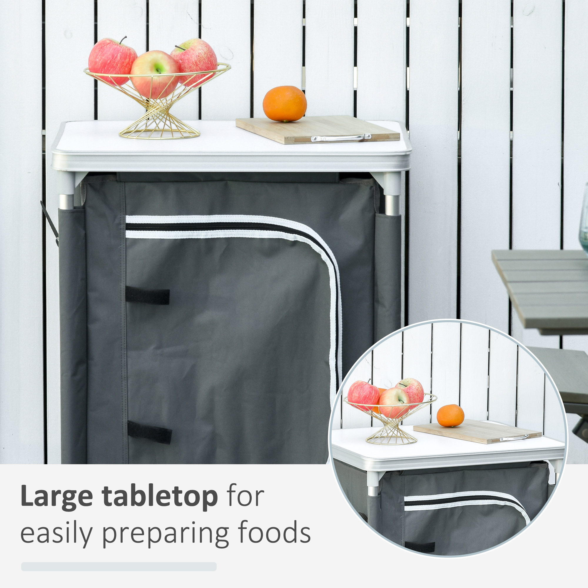 Outsunny 2-Shelf Camping Cupboard Camping Kitchen Station Cook Table Aluminum, Storage Organiser for BBQ Party Picnics Backyards with Carrying Bag 4