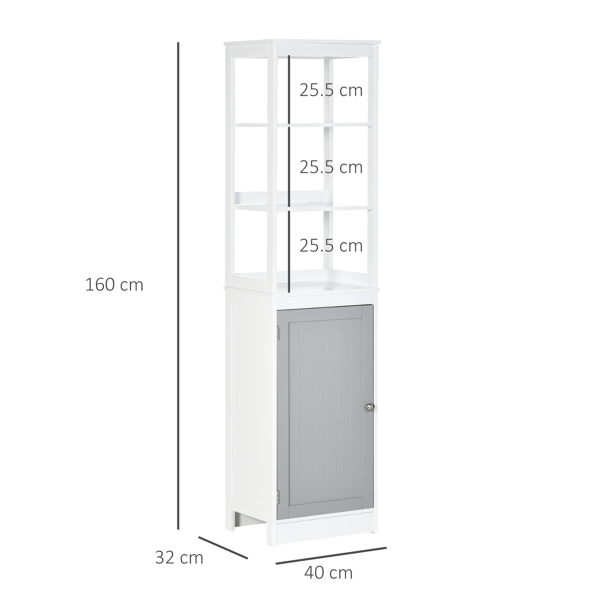 kleankin Tall Bathroom Cabinet Free Standing Slimline Cupboard Tallboy Unit Storage Organiser for Bathroom, Living Room, Kitchen 3
