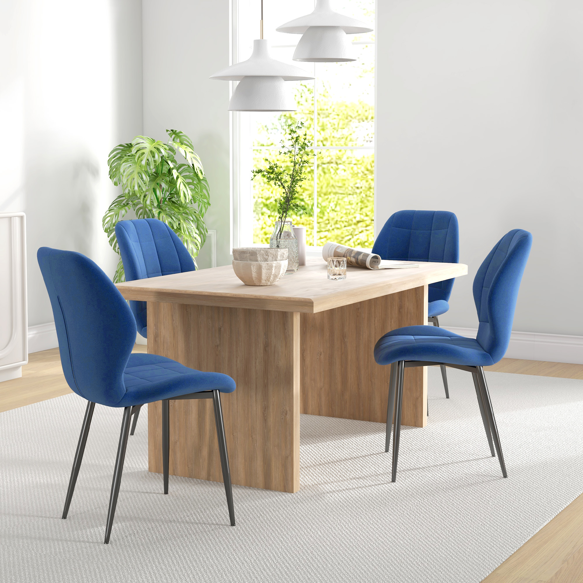 HOMCOM Set of Four Velvet Relaxed Tub Dining Chairs Dark Blue 2