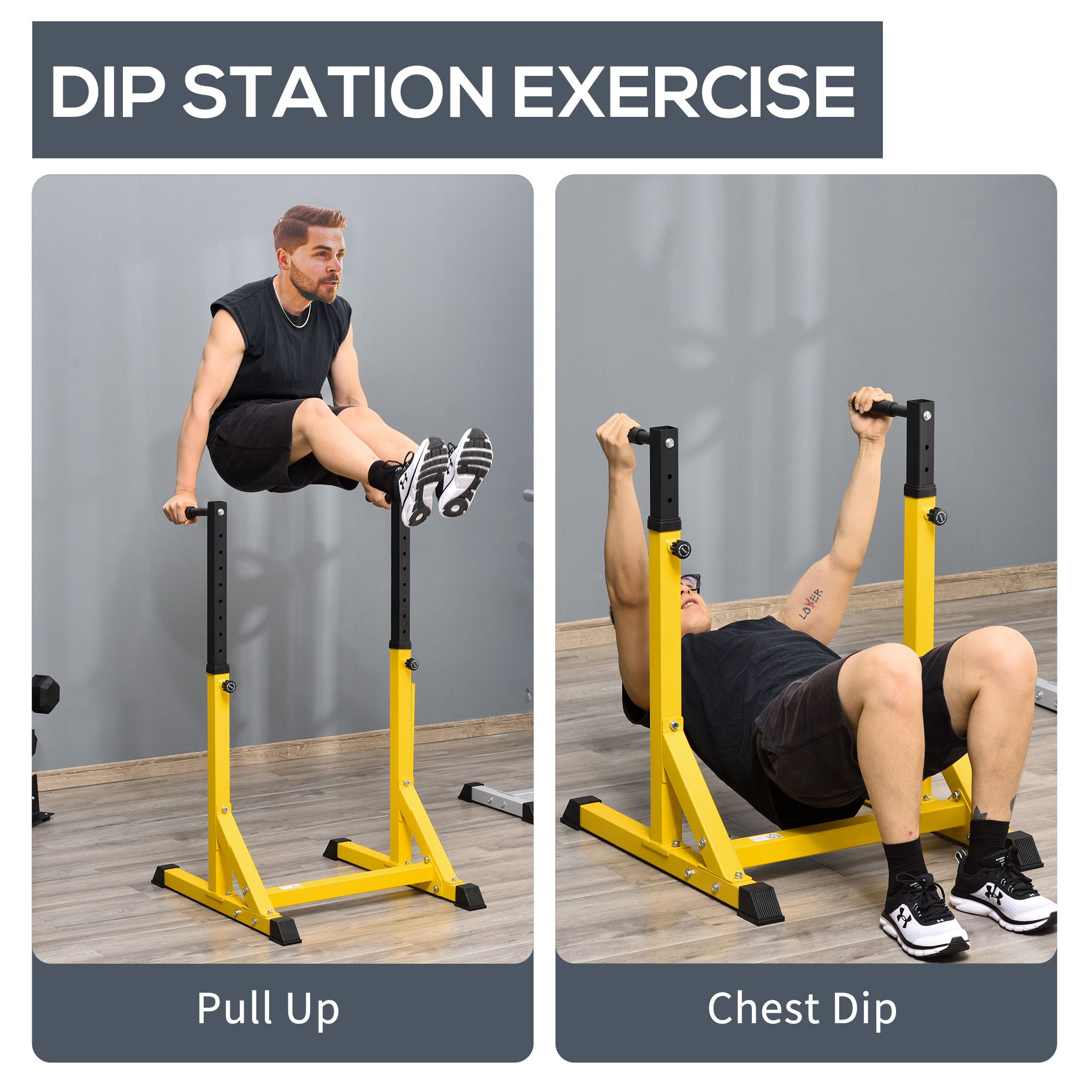 HOMCOM 83.5L x 71.5W x 126H cm Dip Station Chin Up Parallel Bars Pull Up Power Tower Home Gym Workout Bicep Tricep Fitness Equipment Height Adjustable 8