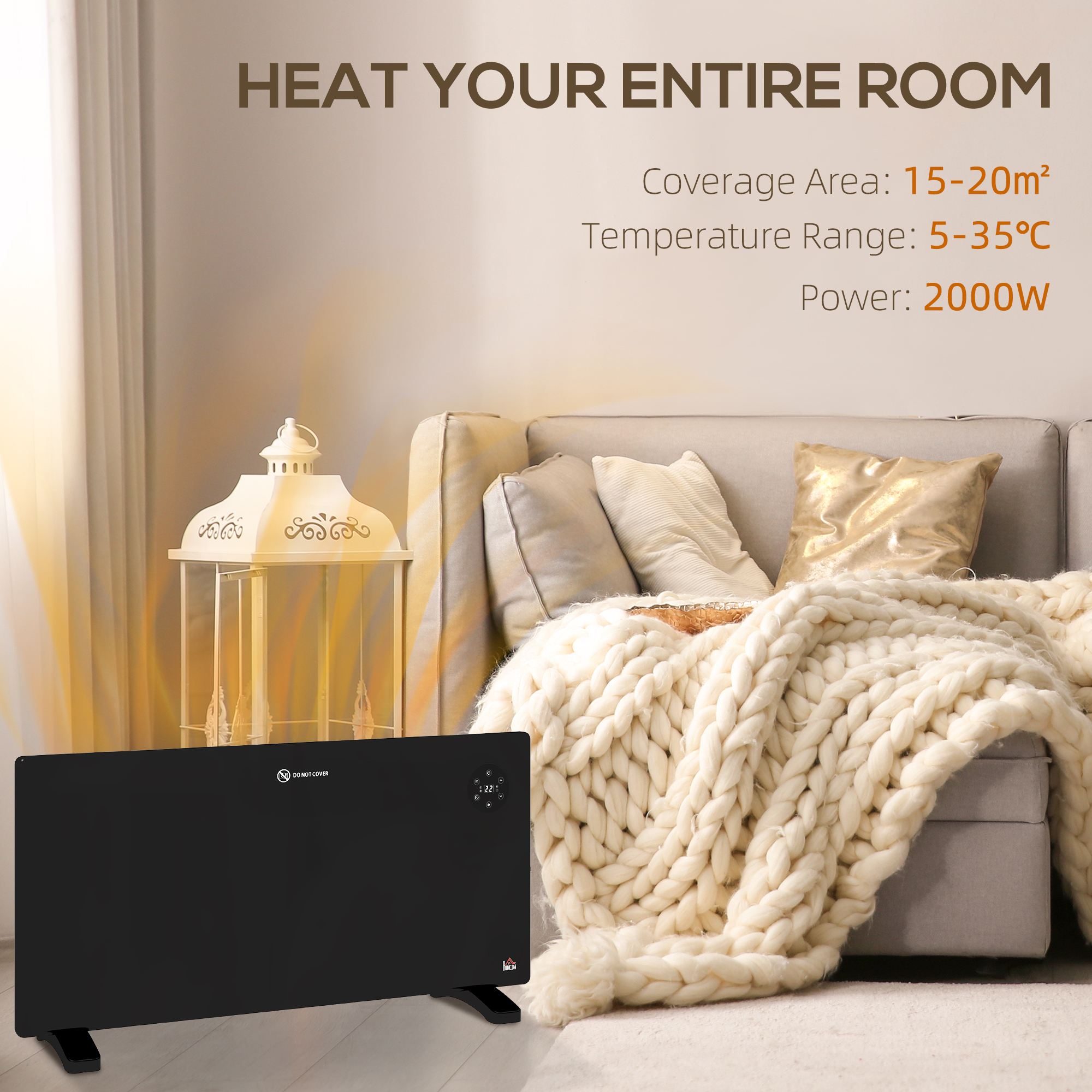 HOMCOM 2000W Electric Convector Heater, Freestanding or Wall Mounted, Space Heater with Adjustable Thermostat, Timer, Black 4