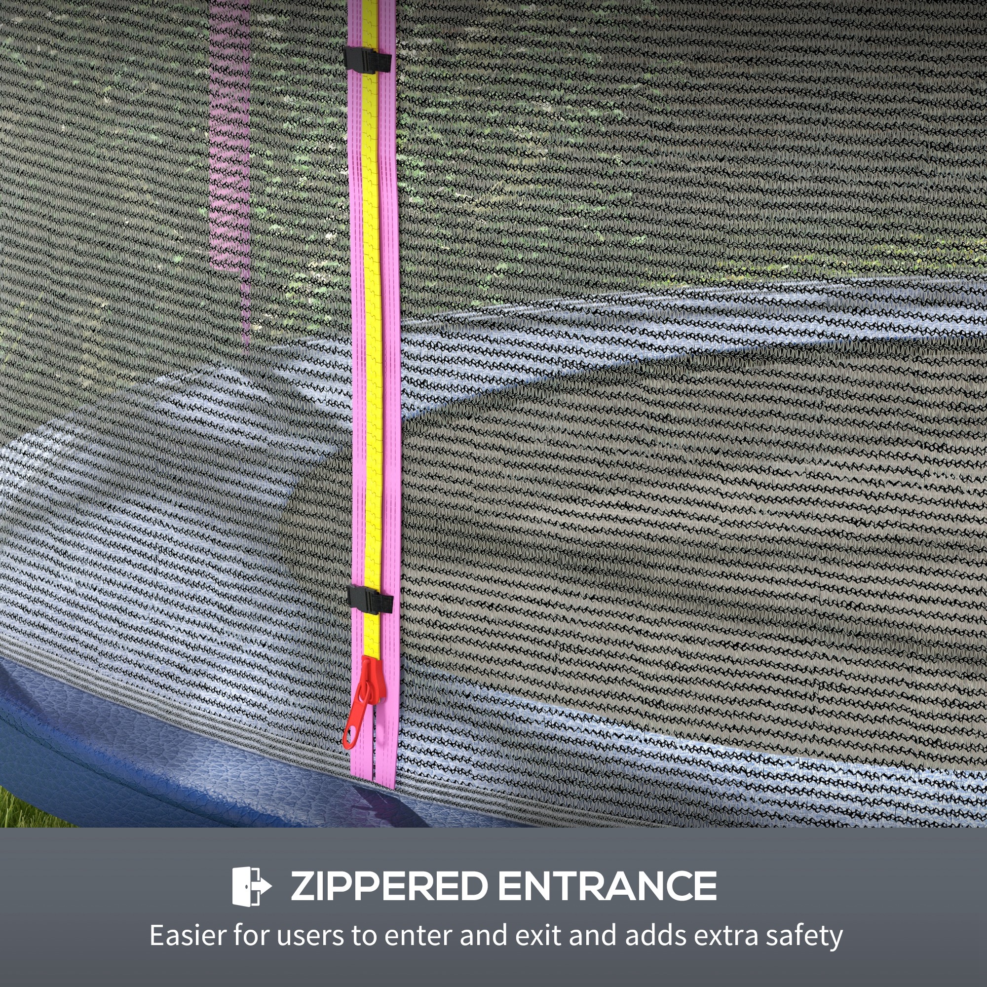 SPORTNOW 8ft Trampoline Net Replacement with 6 Plastic Pole Covers, Weather-Resistant Trampoline Netting Replacement with Zipped Entrance, Poles Not Included, Pink 5