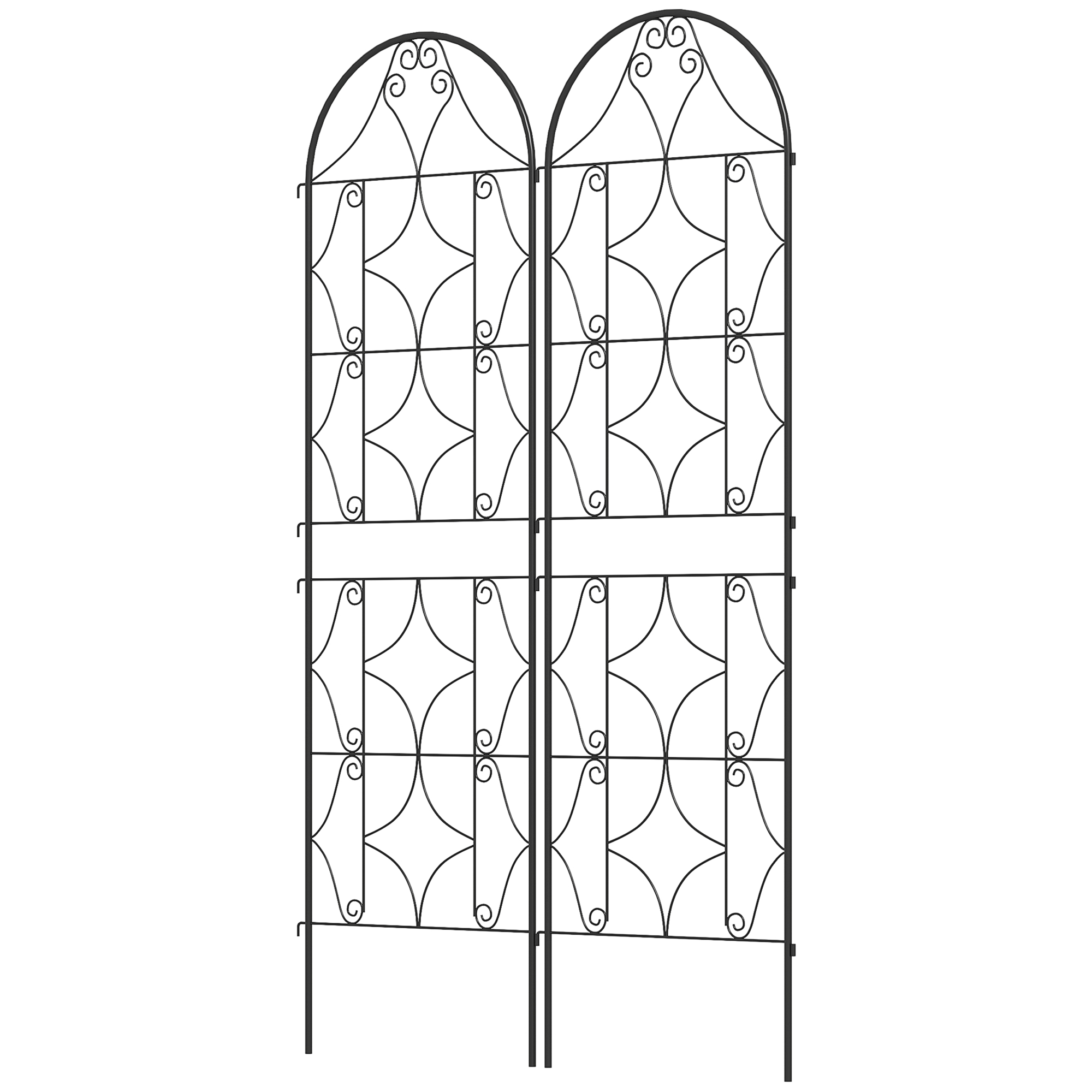 Outsunny Support pour plantes grimpantes avec motif lot de 2 treillis de jardin pour vigne fleurs légumes métal 50 x 180 cm noir
