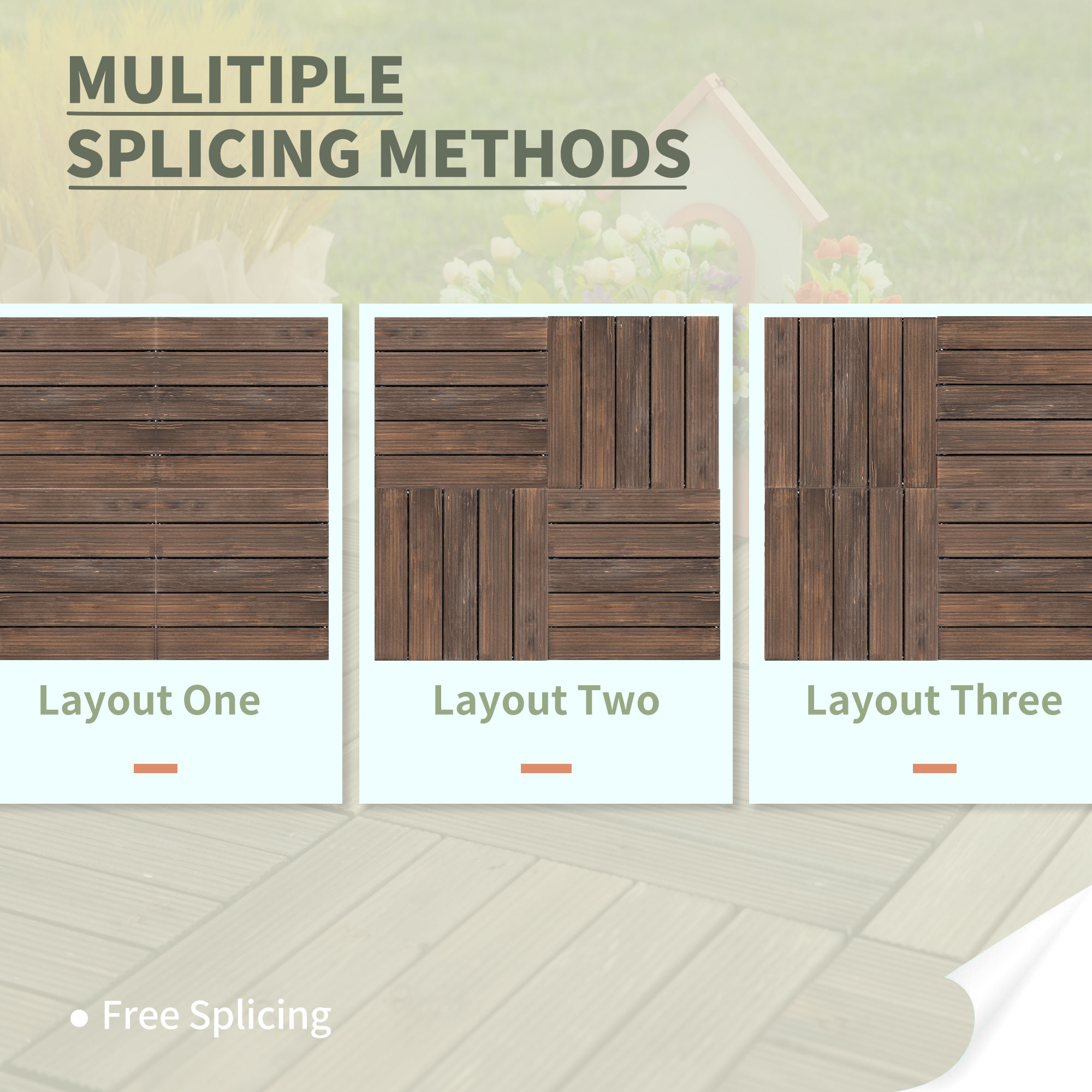 Outsunny 27 Pcs Solid Wood Interlocking Decking Tiles For Patio, Balcony, Roof Terrace, Hot Tub, Black, (30 x 30 cm Per Piece) 4