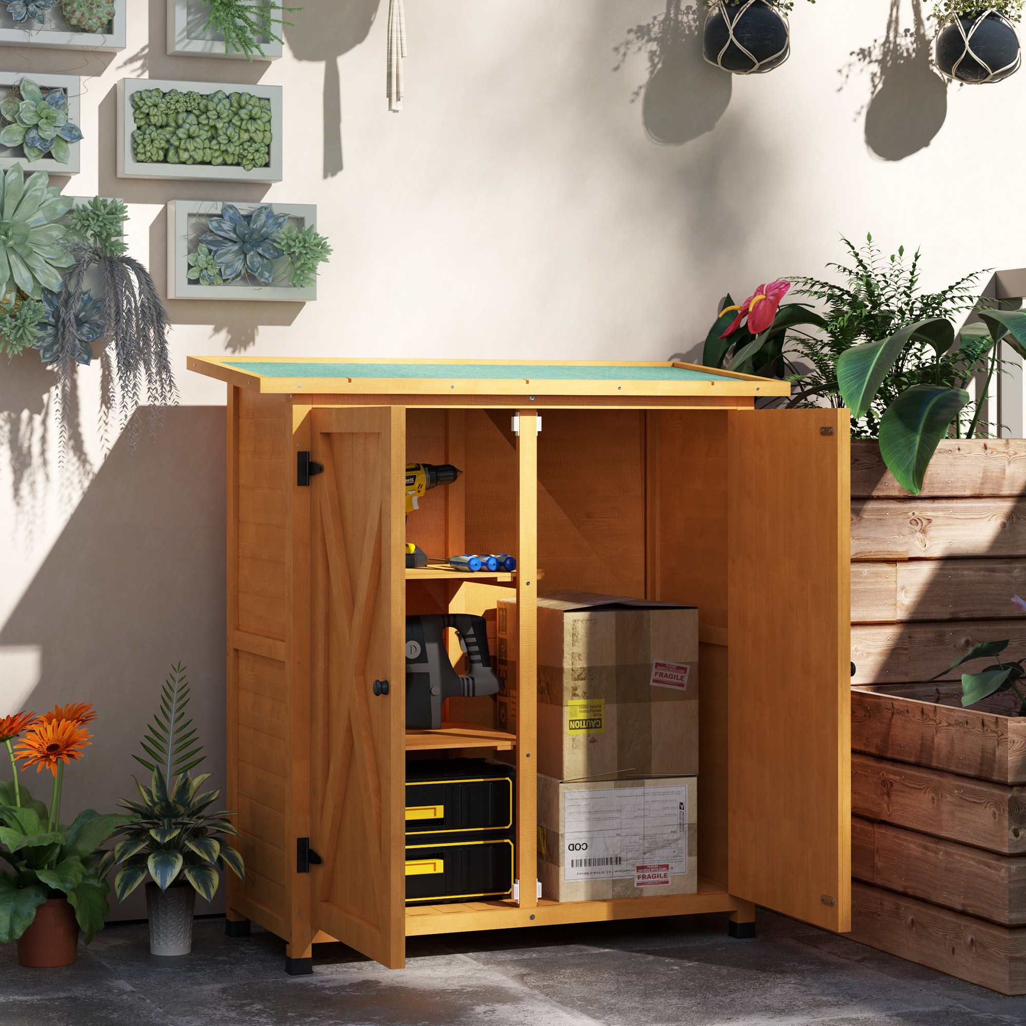 Outsunny 46.5 x 97cm Compact Wooden Storage Shed Yellow 2