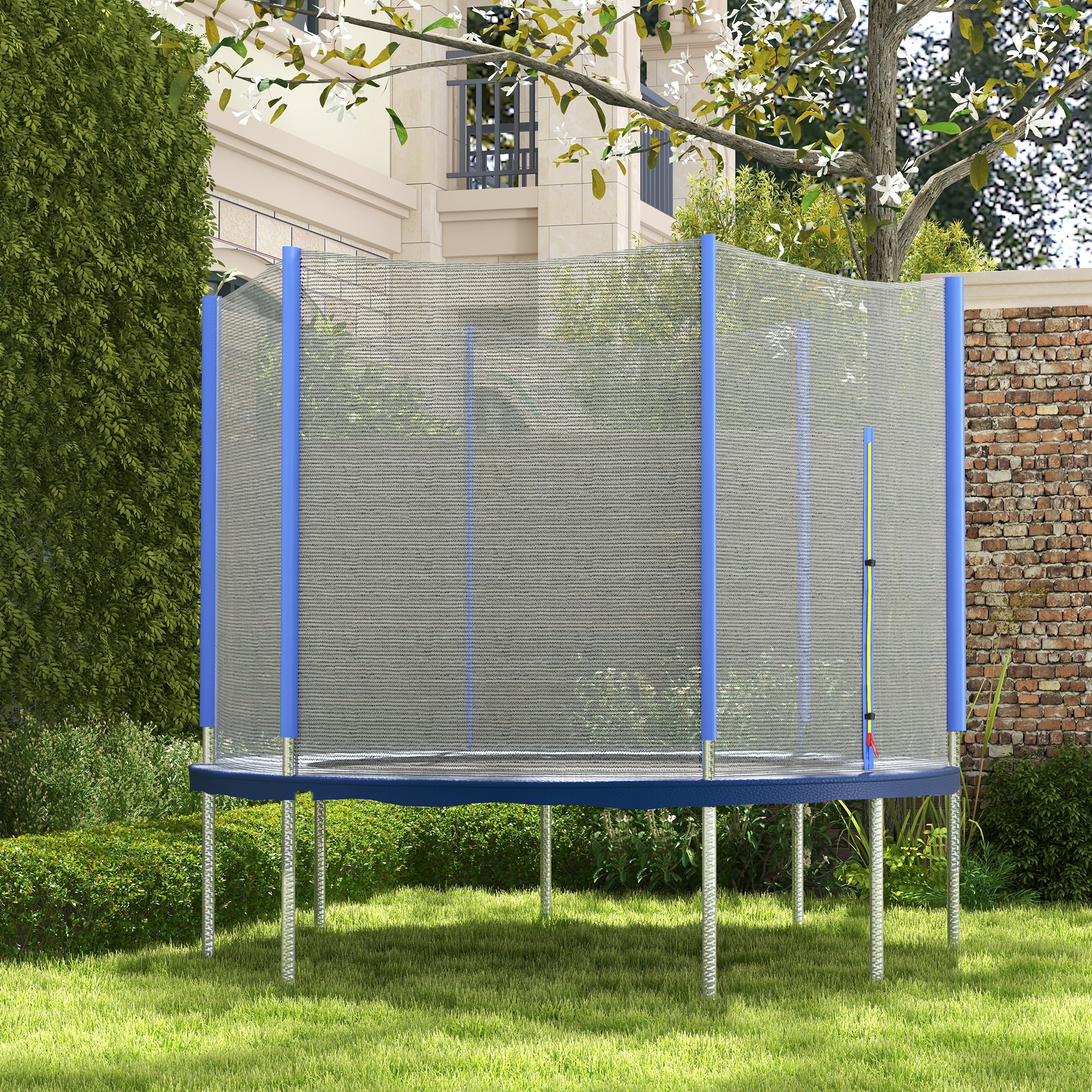 SPORTNOW 8ft Trampoline Net Replacement with 6 Plastic Pole Covers, Weather-Resistant Trampoline Netting Replacement with Zipped Entrance, Poles Not Included, Blue 2