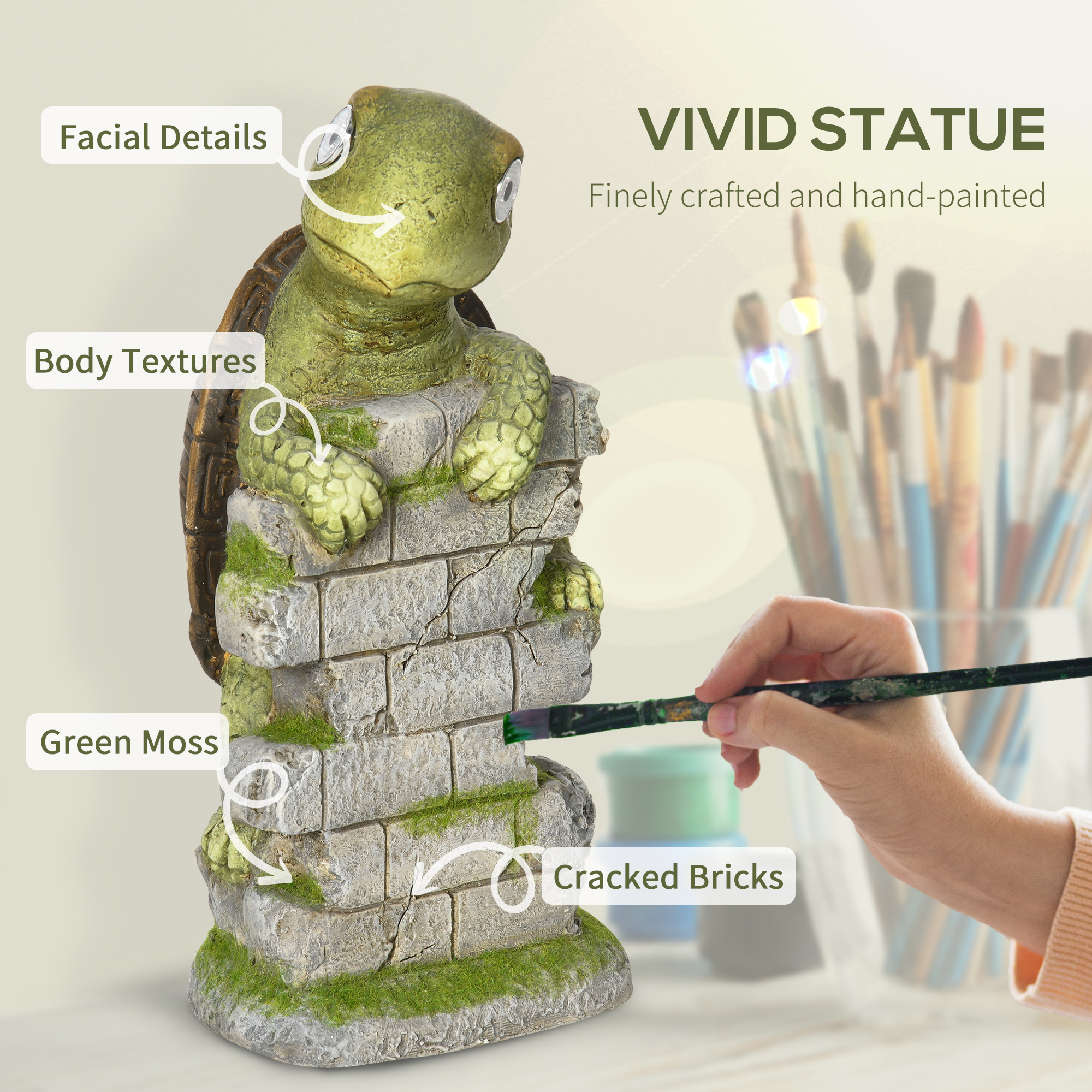 Outsunny Vivid Tortoise Art Sculpture with Solar LED Light, Colourful Garden Statue, Outdoor Ornament Home Decoration for Porch, Deck, Grass 4