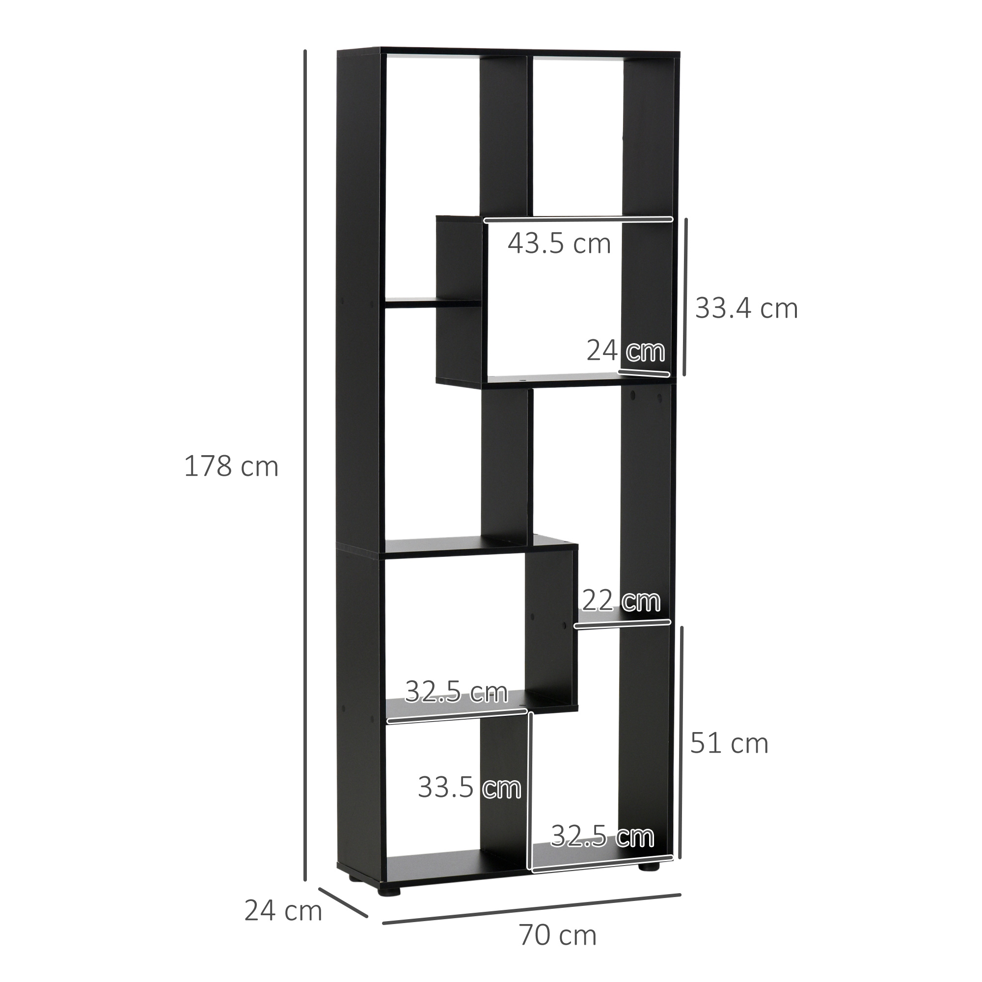HOMCOM 8-Tier Freestanding Bookcase w/ Melamine Surface Anti-Tipping Foot Pads Home Display Storage Grid Stand Bedroom Living Room Furniture Modern Style Black 3
