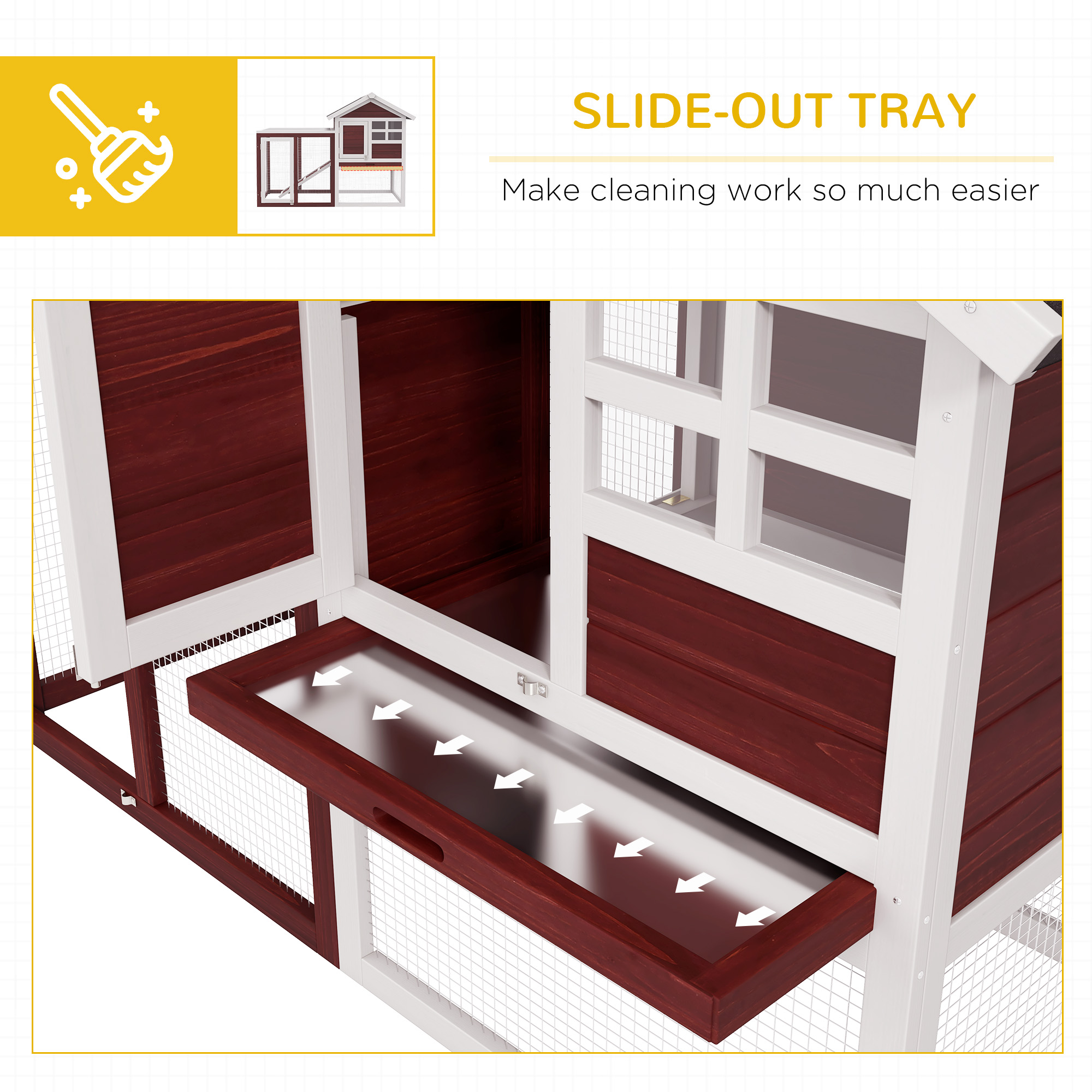 PawHut Rabbit Hutch Outdoor Wooden Guinea Pig Hutch Rabbit Run Bunny Cage Small Animal House Pull-Out Tray, Brown, 122 x 62.6 x 92 cm 6