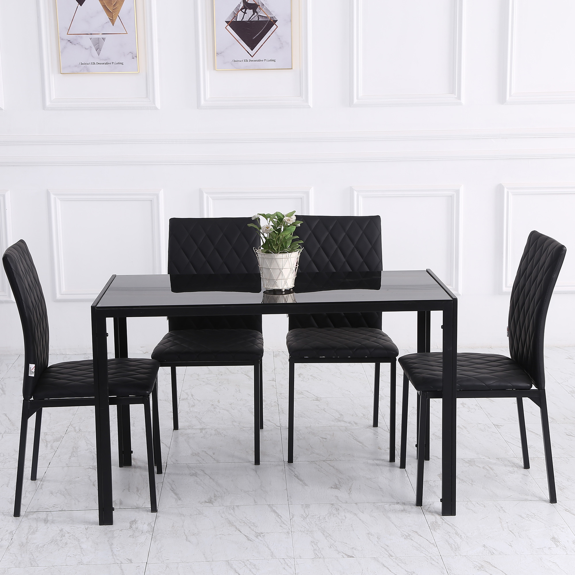 HOMCOM Modern Dining Chairs Upholstered Faux Leather Accent Chairs with Metal Legs for Kitchen, Set of 4, Black 7