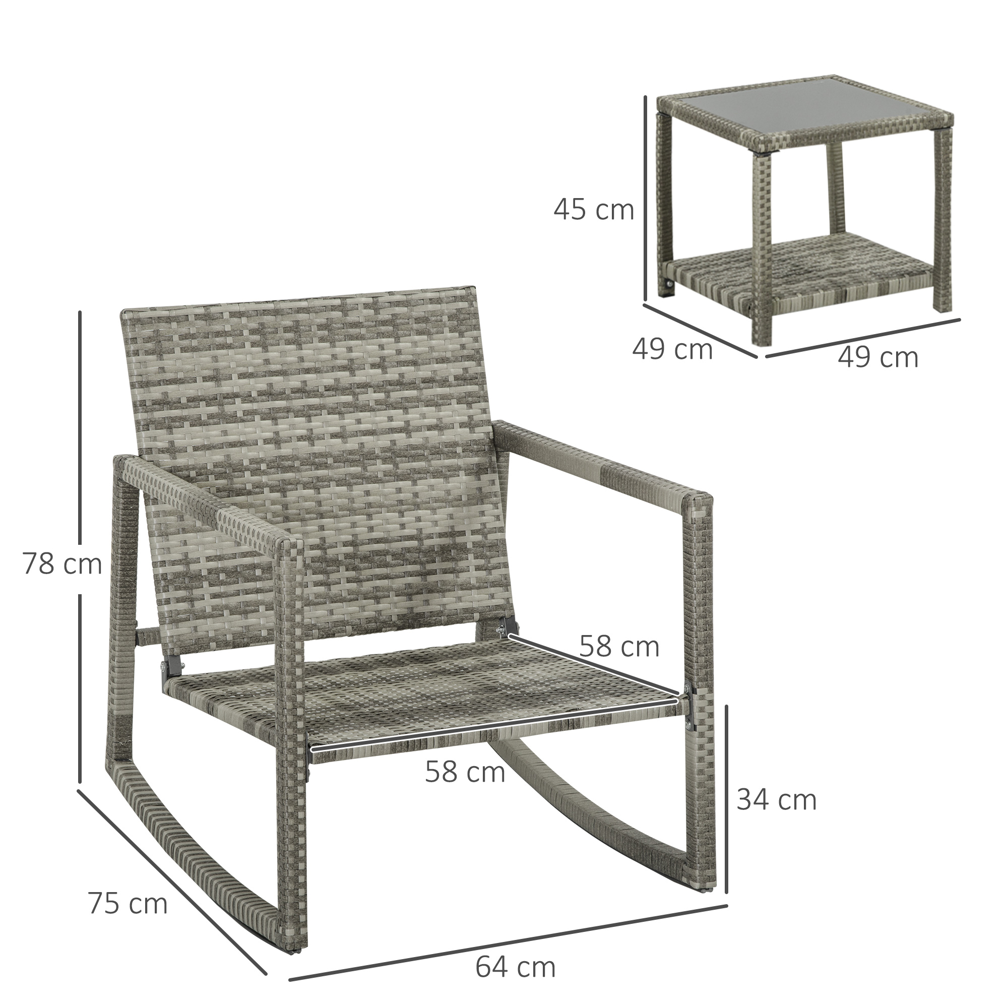 Salon De Jardin 3 Pièces Outsunny - 2 Fauteuils + Table Basse - Résine Tressée, Coussin Polyester - Gris