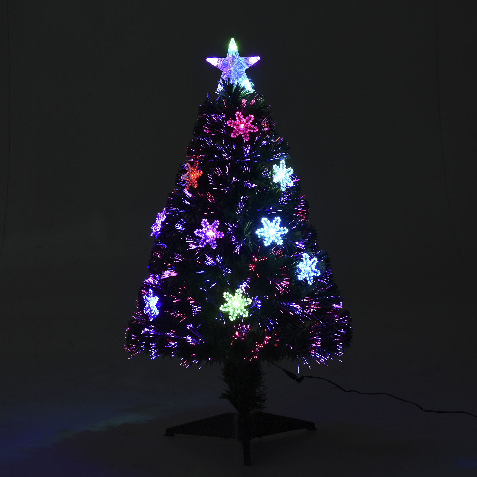 HOMCOM 3FT Green Fibre Optic Artificial Christmas Tree Xmas Colourful LED Scattered Tree with Snowflakes Ornaments Fireproofing 7