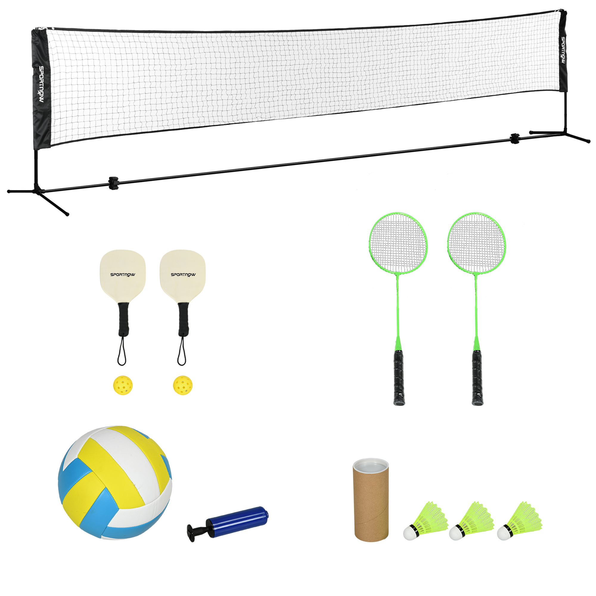SPORTNOW Ensemble set complet de badminton, pickleball et volleyball, 3 en 1, jeux sport extérieur avec filet hauteur réglable