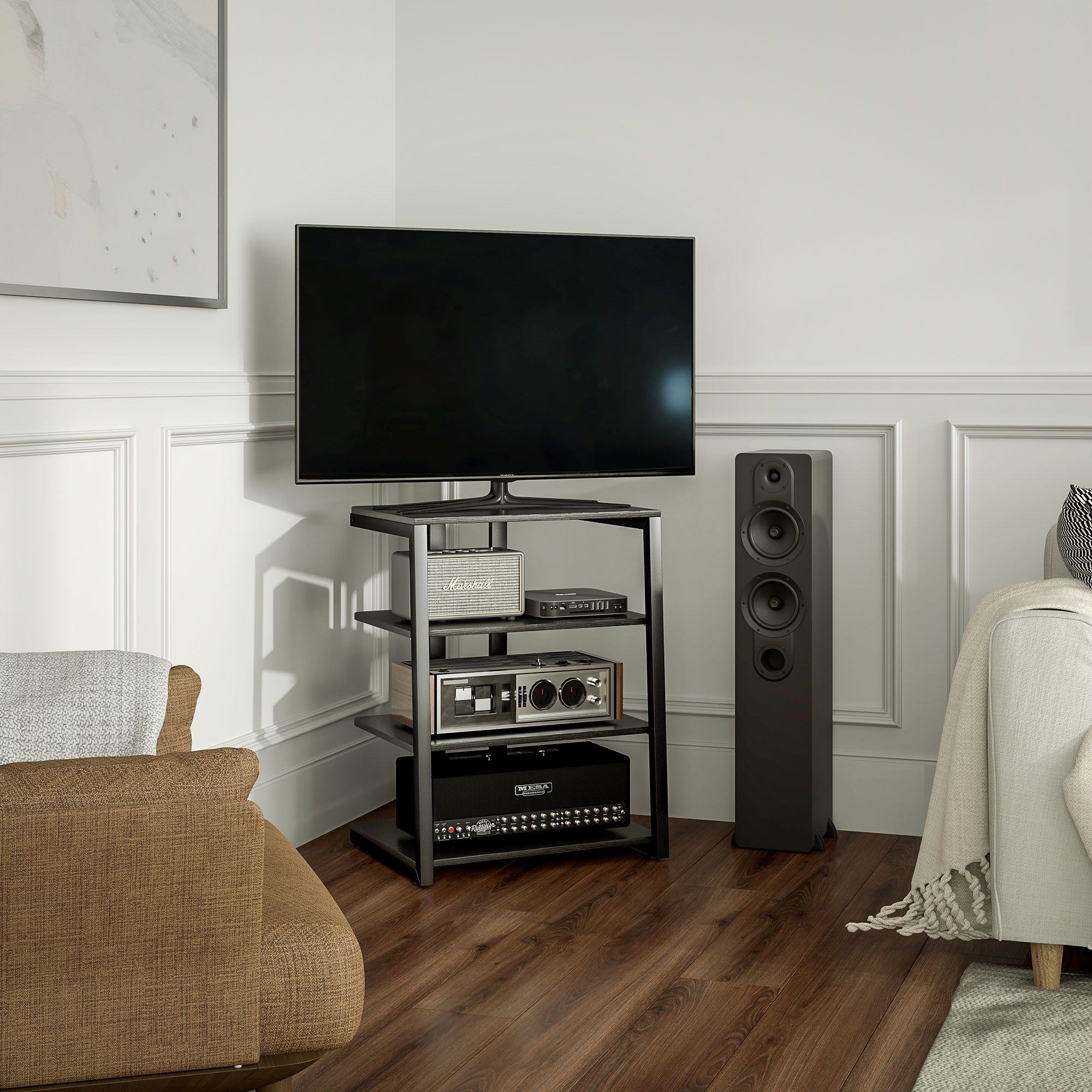 HOMCOM HiFi Stand, with Four Storage Shelves Black 9