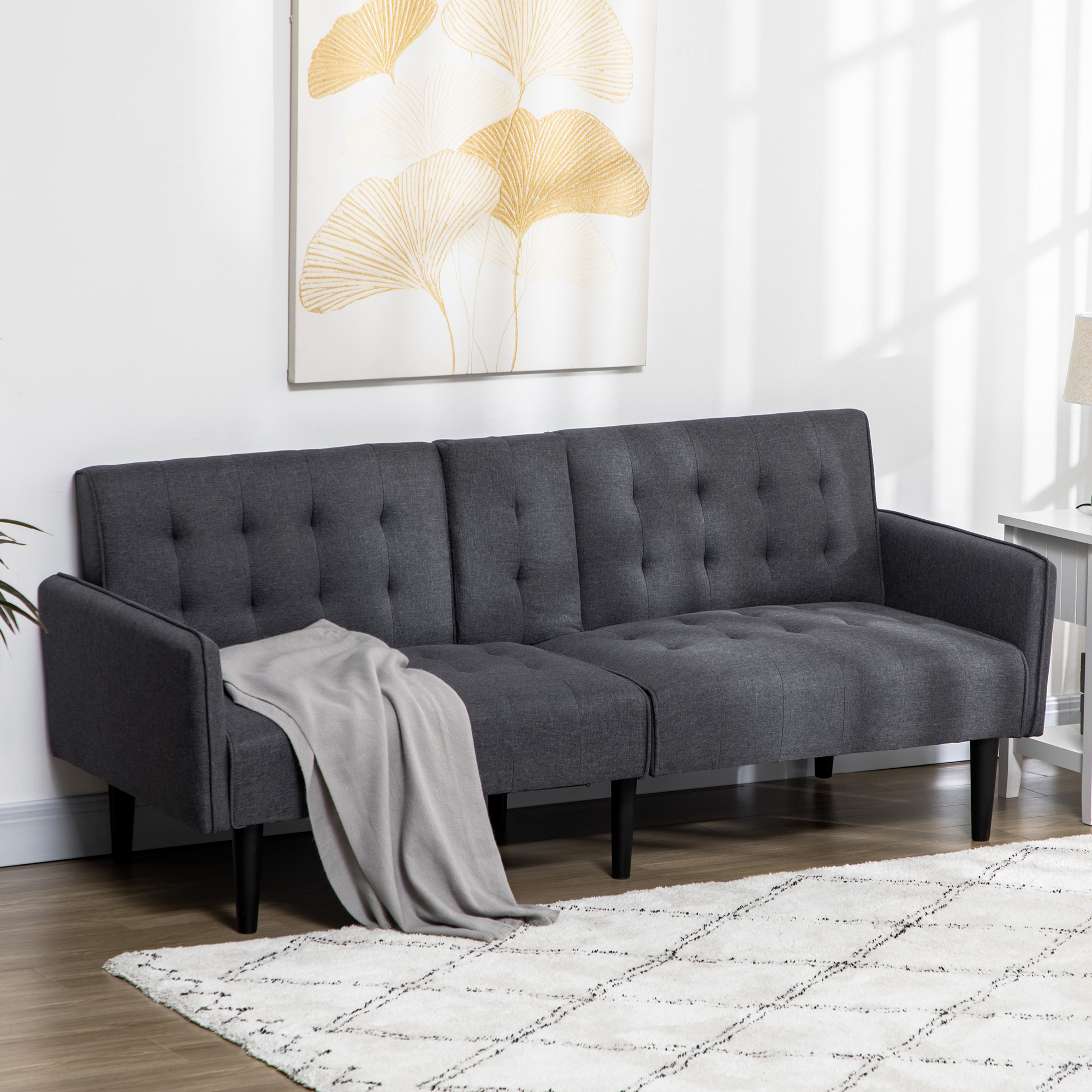 HOMCOM Three-Seater Sofa Bed, with Cupholders Grey 2