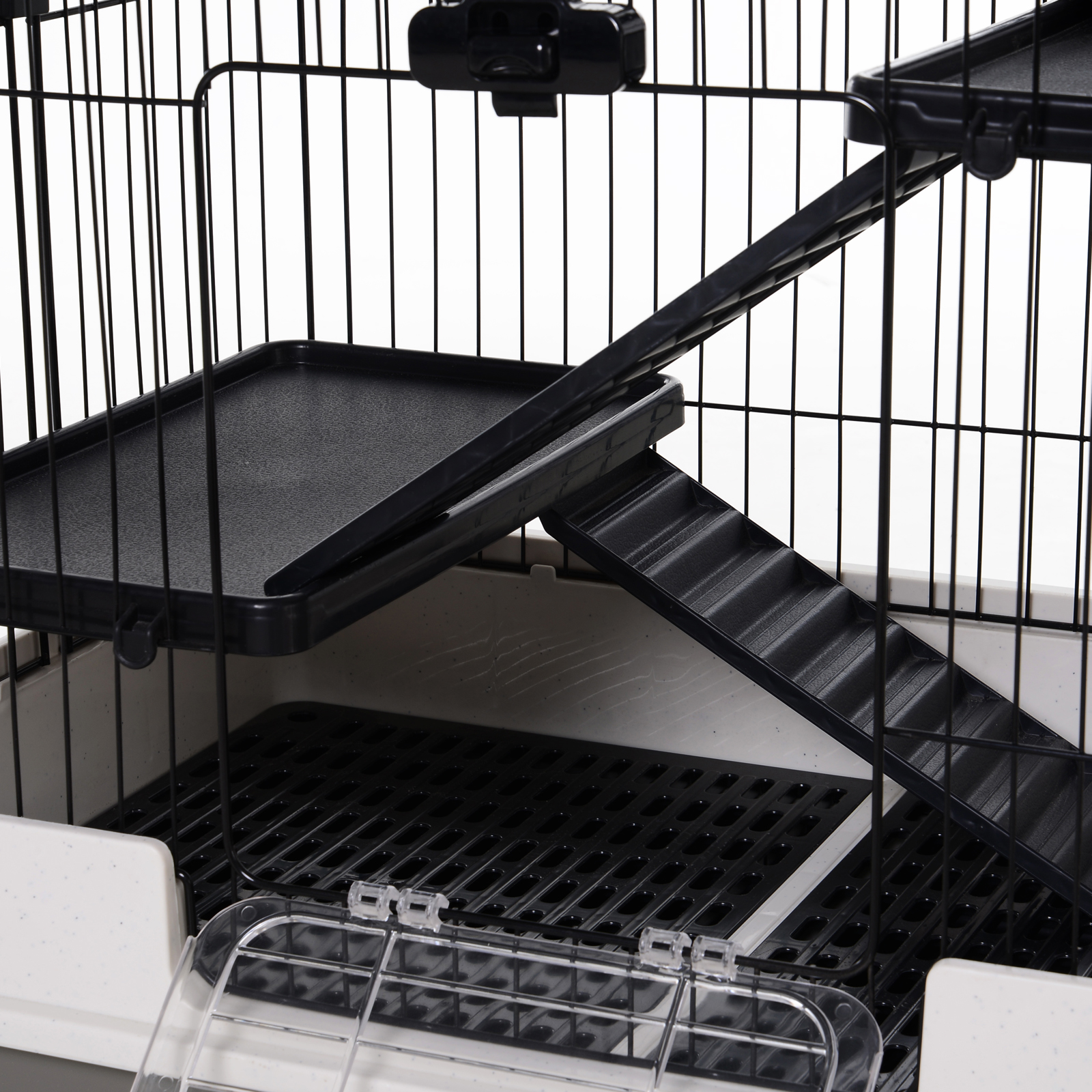 PawHut Four-Tier Small Animal Cage, for Bunnies, Ferrets, Chinchillas w/ Wheels, Tray Black 7