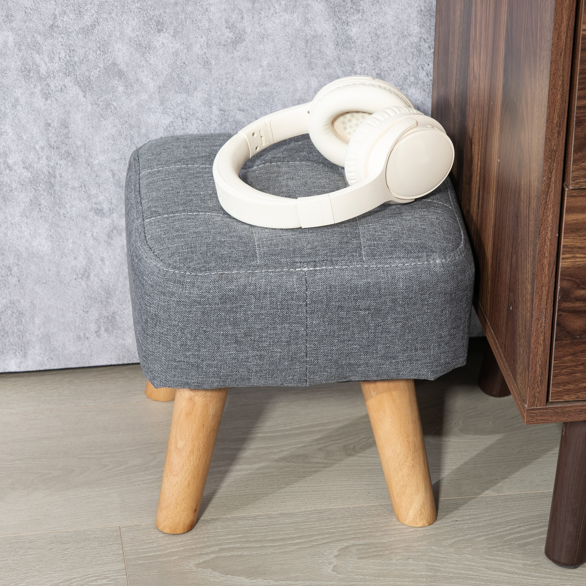 HOMCOM Linen-Look Square Padded Footstool Grey 7