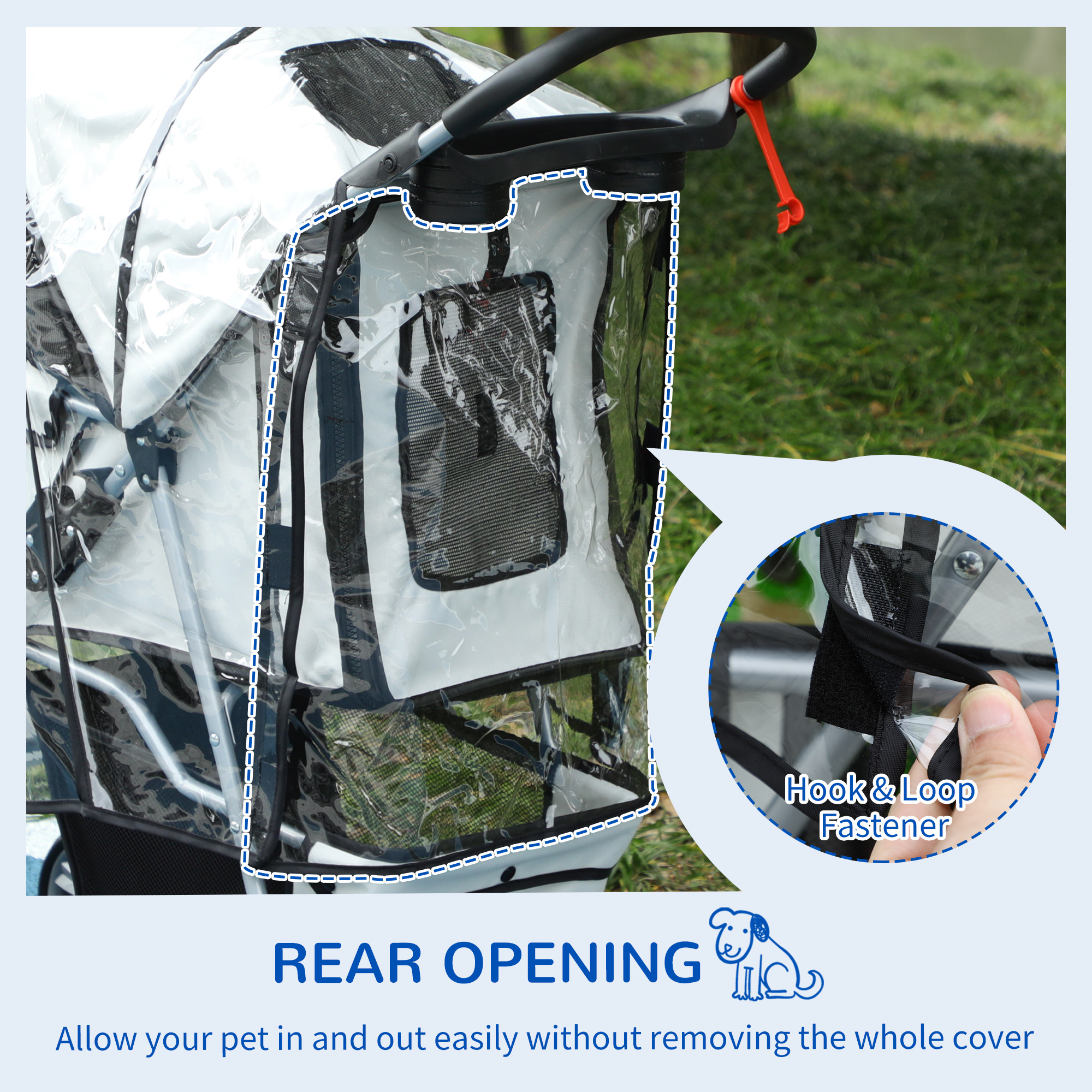 PawHut Dog Stroller Rain Cover, Cover for Dog Pram Stroller Buggy w/ Rear Side Entry 5