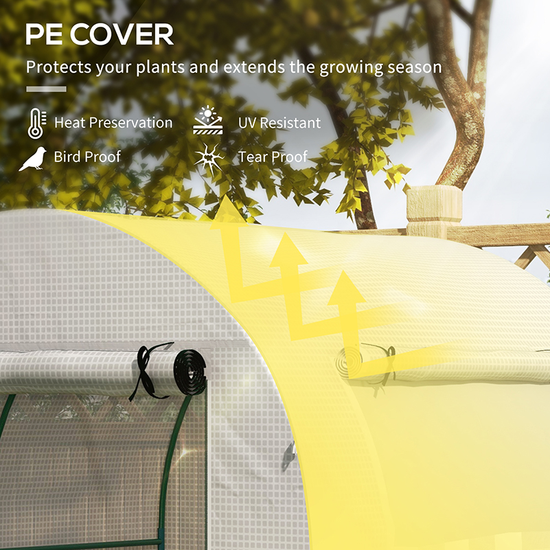 Outsunny Walk in Polytunnel Greenhouse, Green House for Garden with Roll-up Window and Door, 1.8 x 1.8 x 2 m, White 4