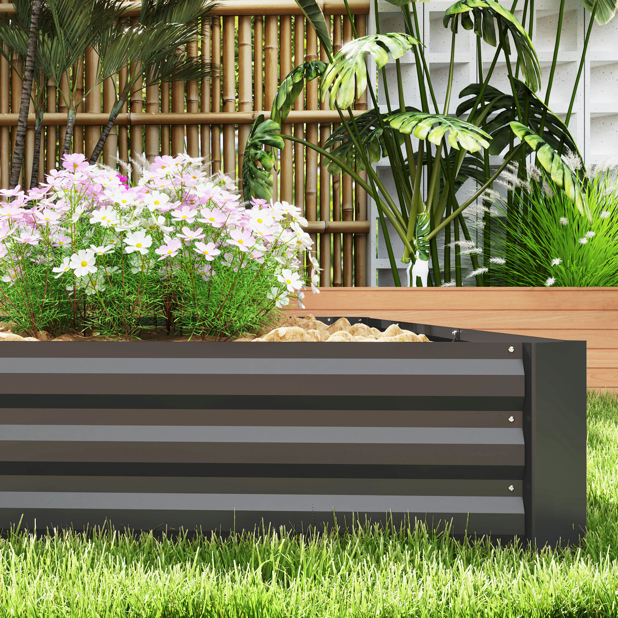 Lot De 4 Jardinières 30x13x12cm Anthracite - Avec Réservoir D'Eau Pour Balcon Et Fenêtre
