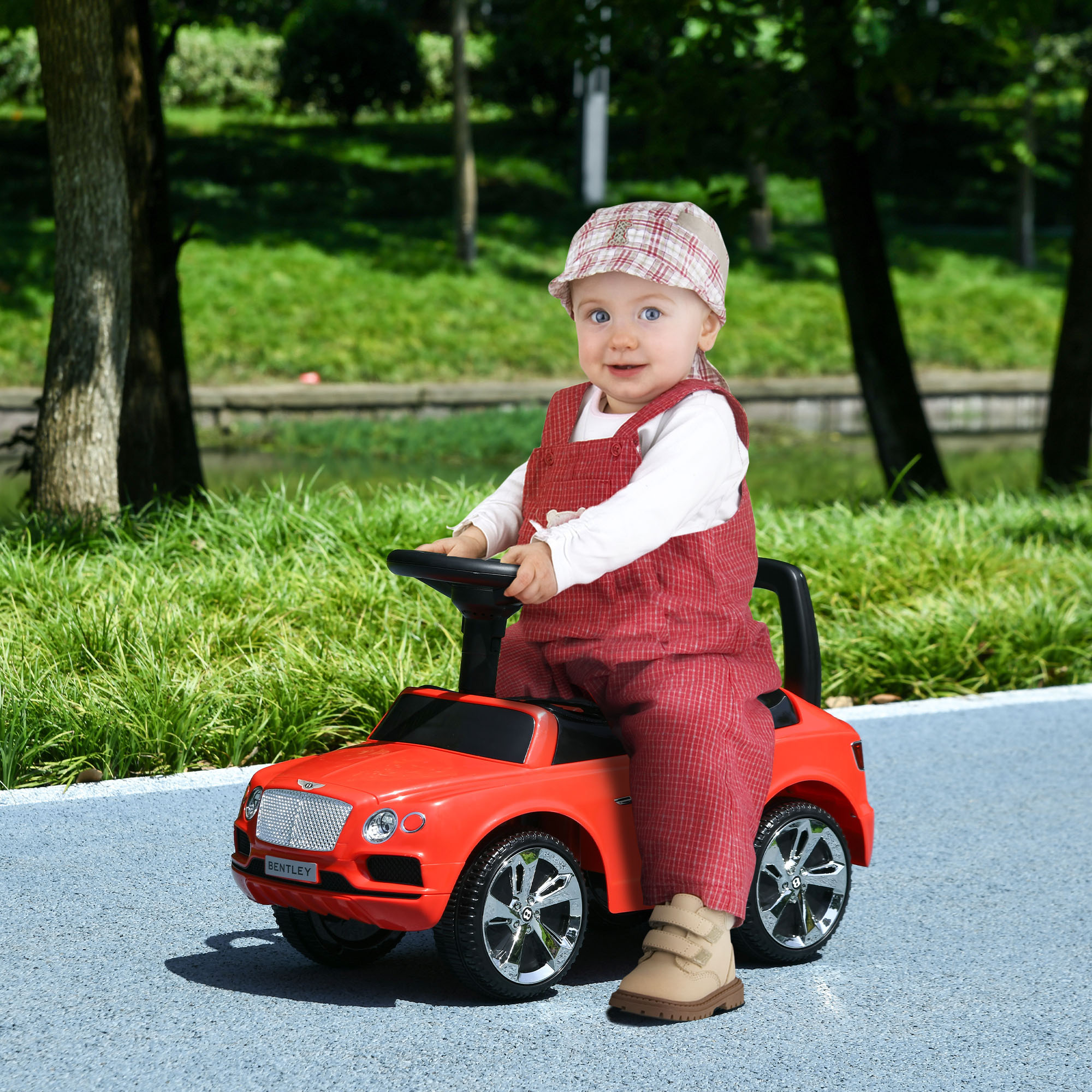AIYAPLAY Bentley Bentayga Licensed Foot to Floor Ride on Car, Sliding Car Push Along Car w/ Under Seat Storage Red 2