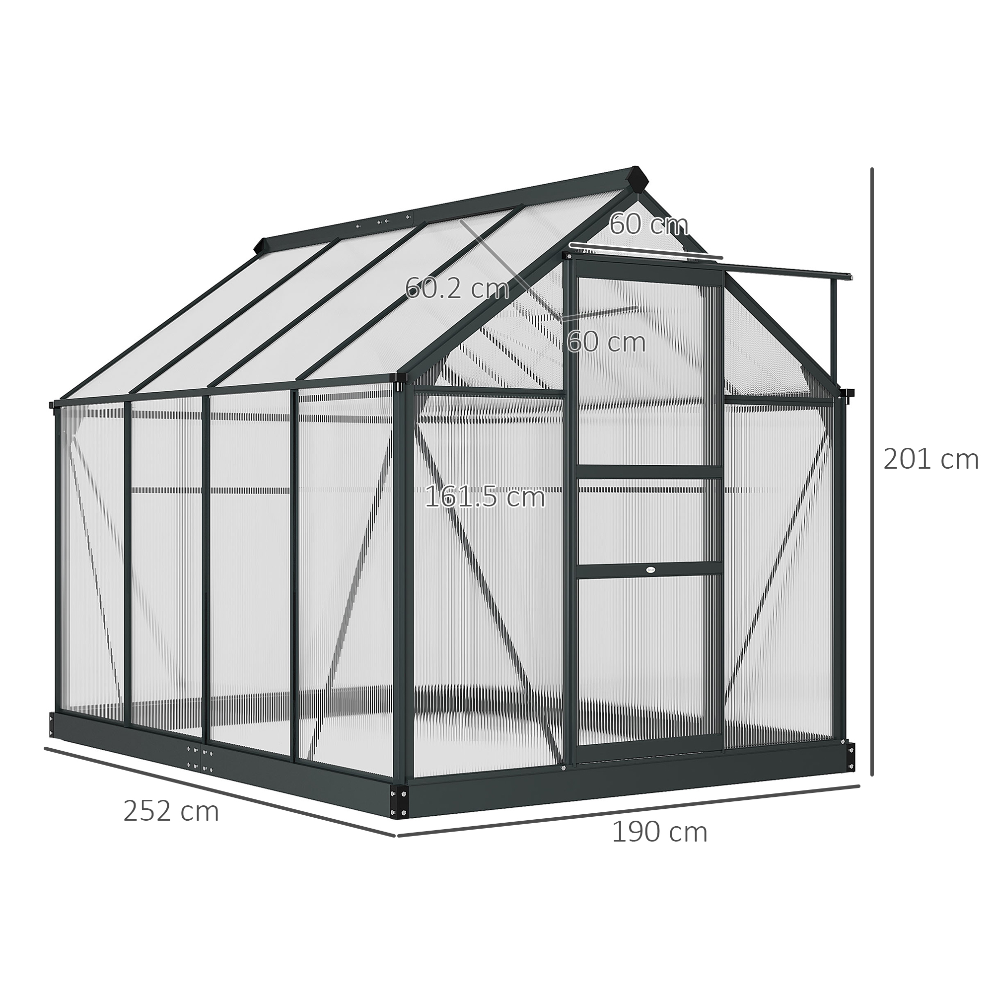 Outsunny 6 x 8ft Polycarbonate Greenhouse, Large Walk-In Green House with Slide Door and Window, Garden Plants Grow House with Aluminium Frame and Foundation, Grey 3