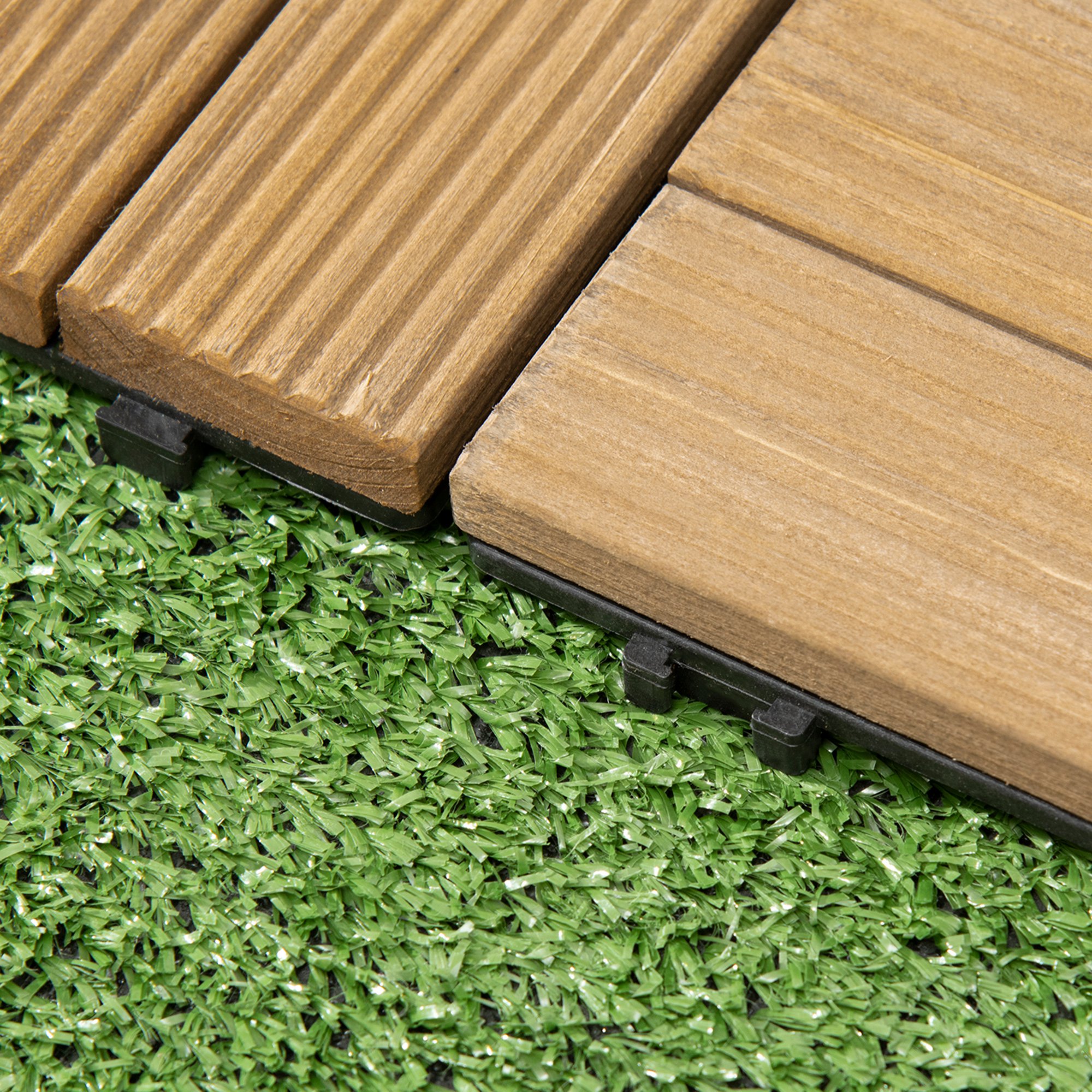 Outsunny 27 Pcs Wooden Interlocking Decking Tiles, Outdoor Flooring Tiles for Patio, Balcony, Terrace, Hot Tub, 30 x 30 cm per Piece, 2.5㎡ per Pack, Brown 7