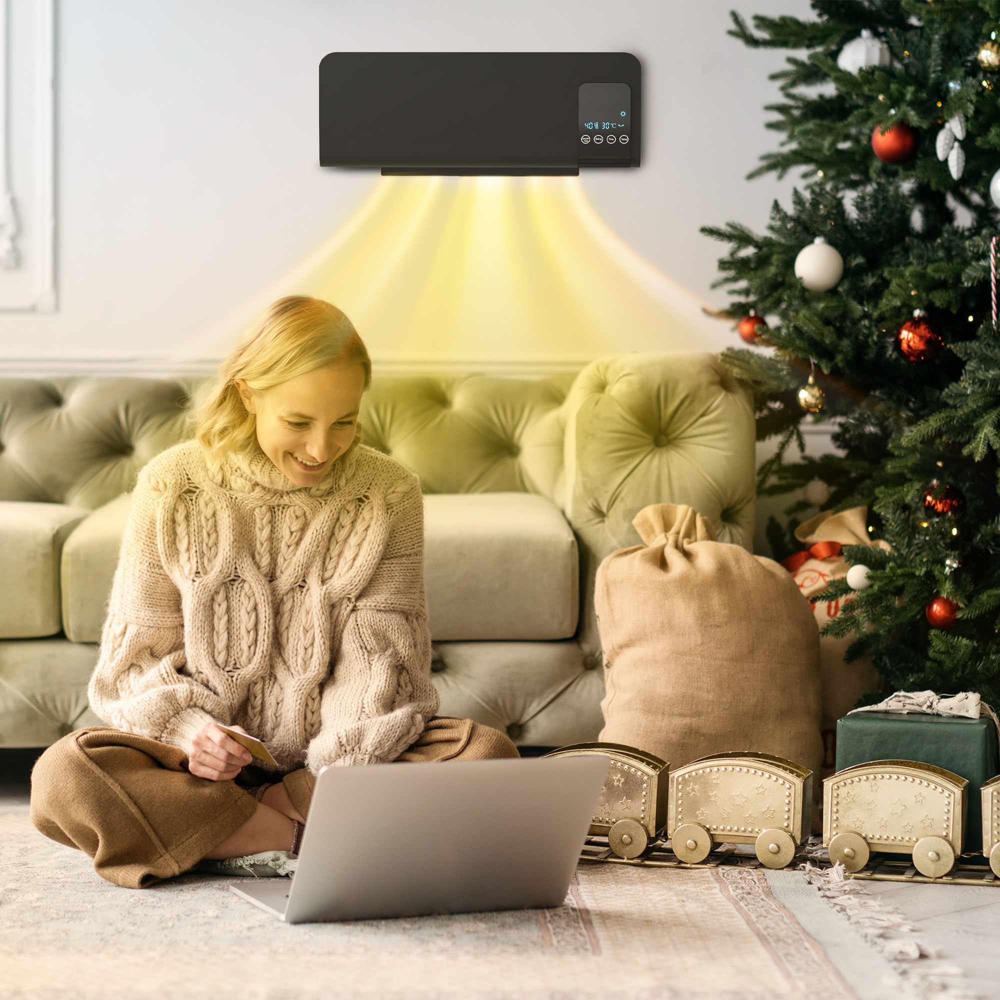 HOMCOM 2000W Wall Mounted Heater, 18-45°C Temperature, Black 2