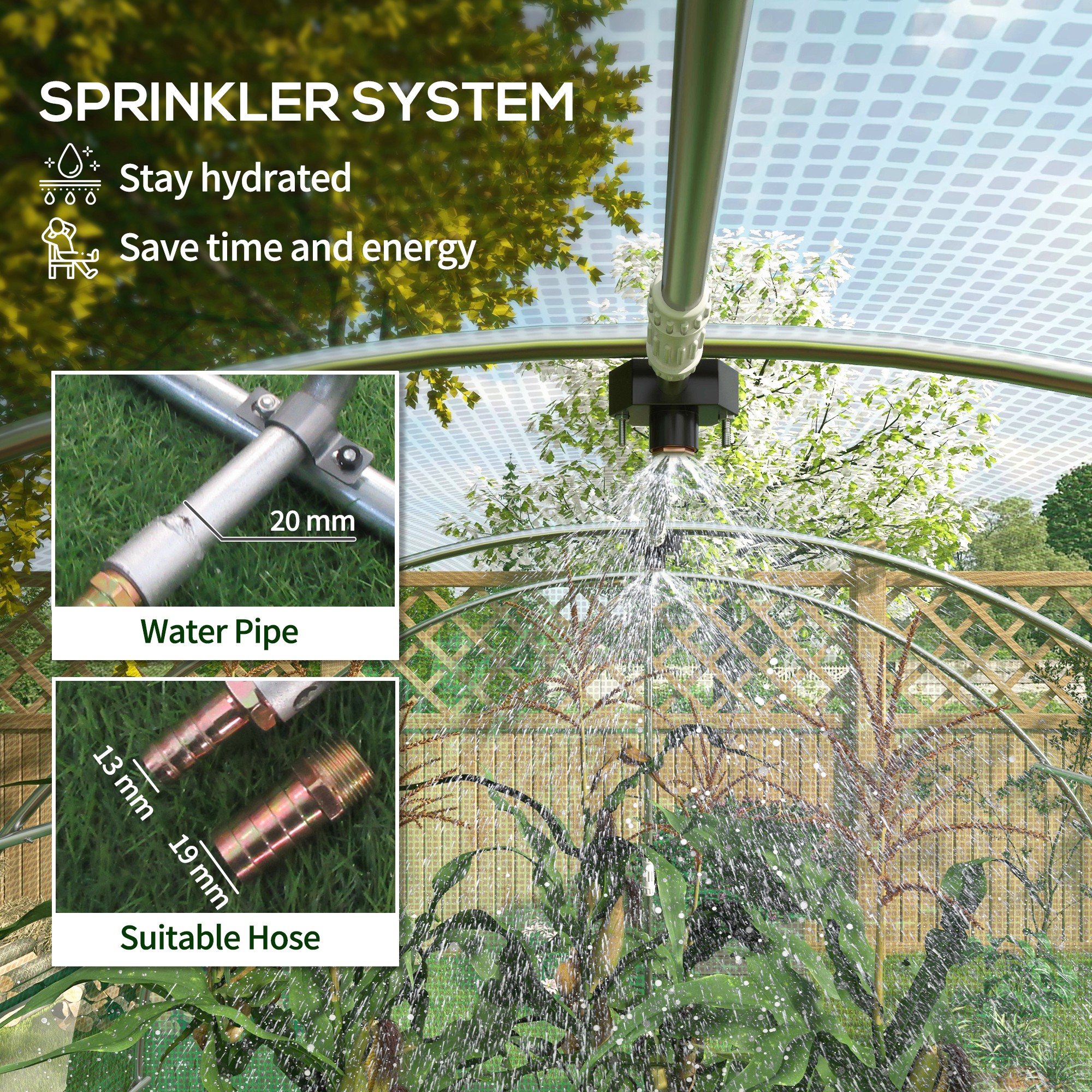 Outsunny Sprinkler System Polytunnel Greenhouse, 4 x 3(m), Green 4