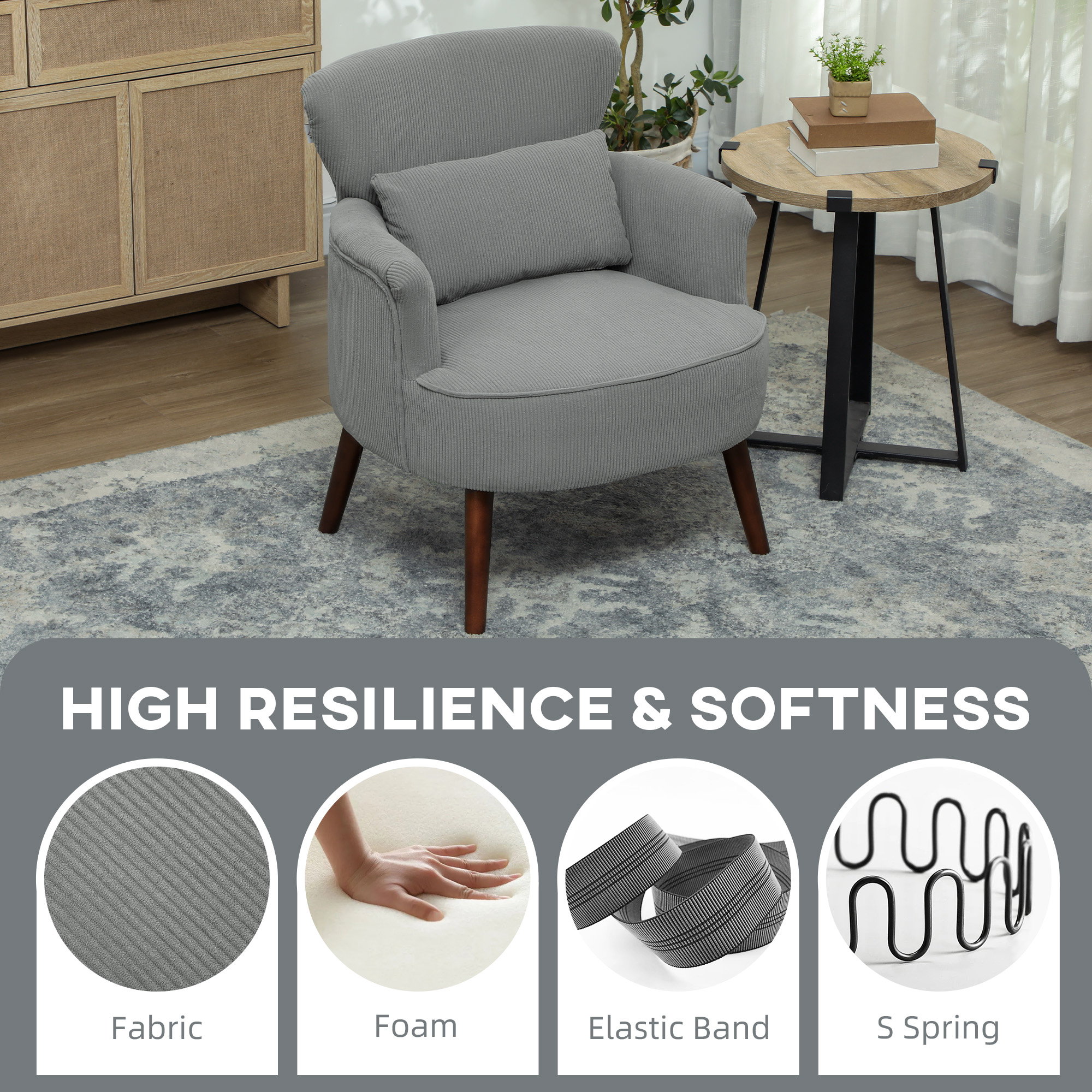 HOMCOM Corduroy Retro Accent Chair Light Grey 4