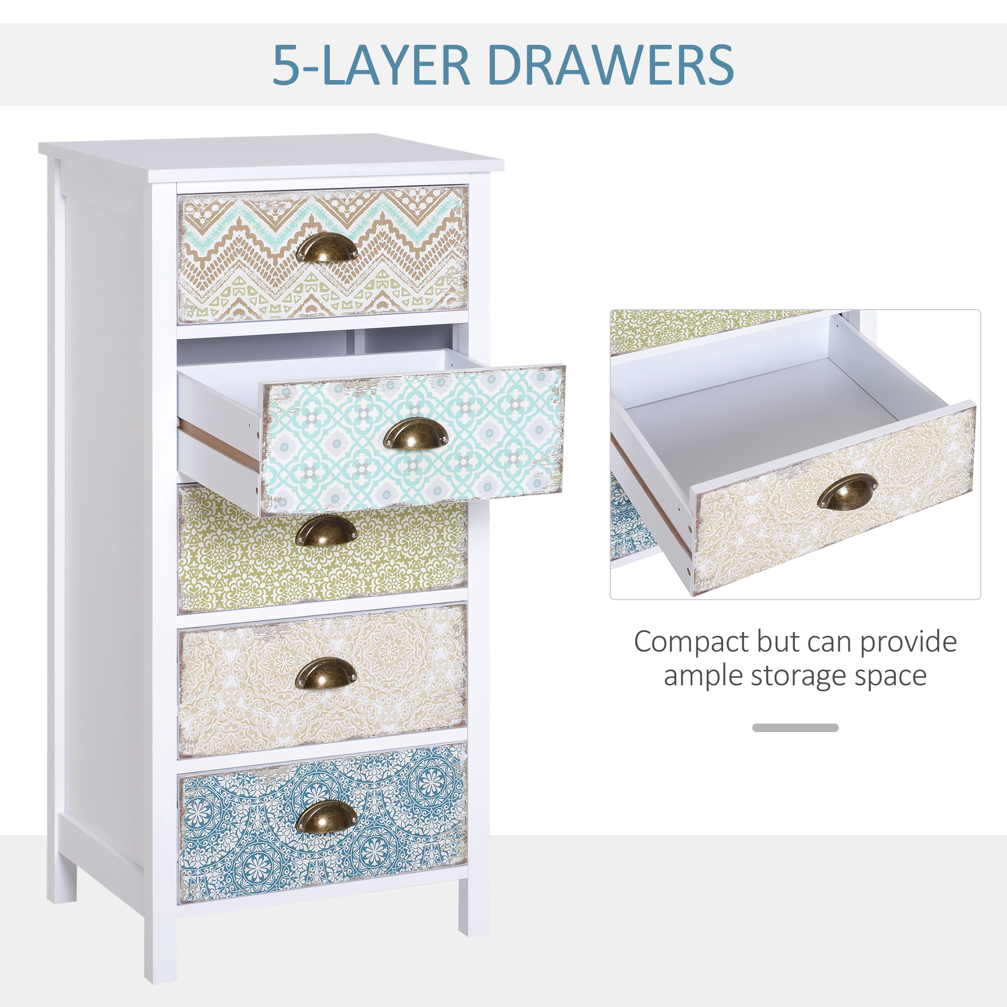 HOMCOM Chest of 5 Drawers Bedside Cabinet Side Storage Chest Entryway Living Room Bedroom Furniture Organizer Unit 4