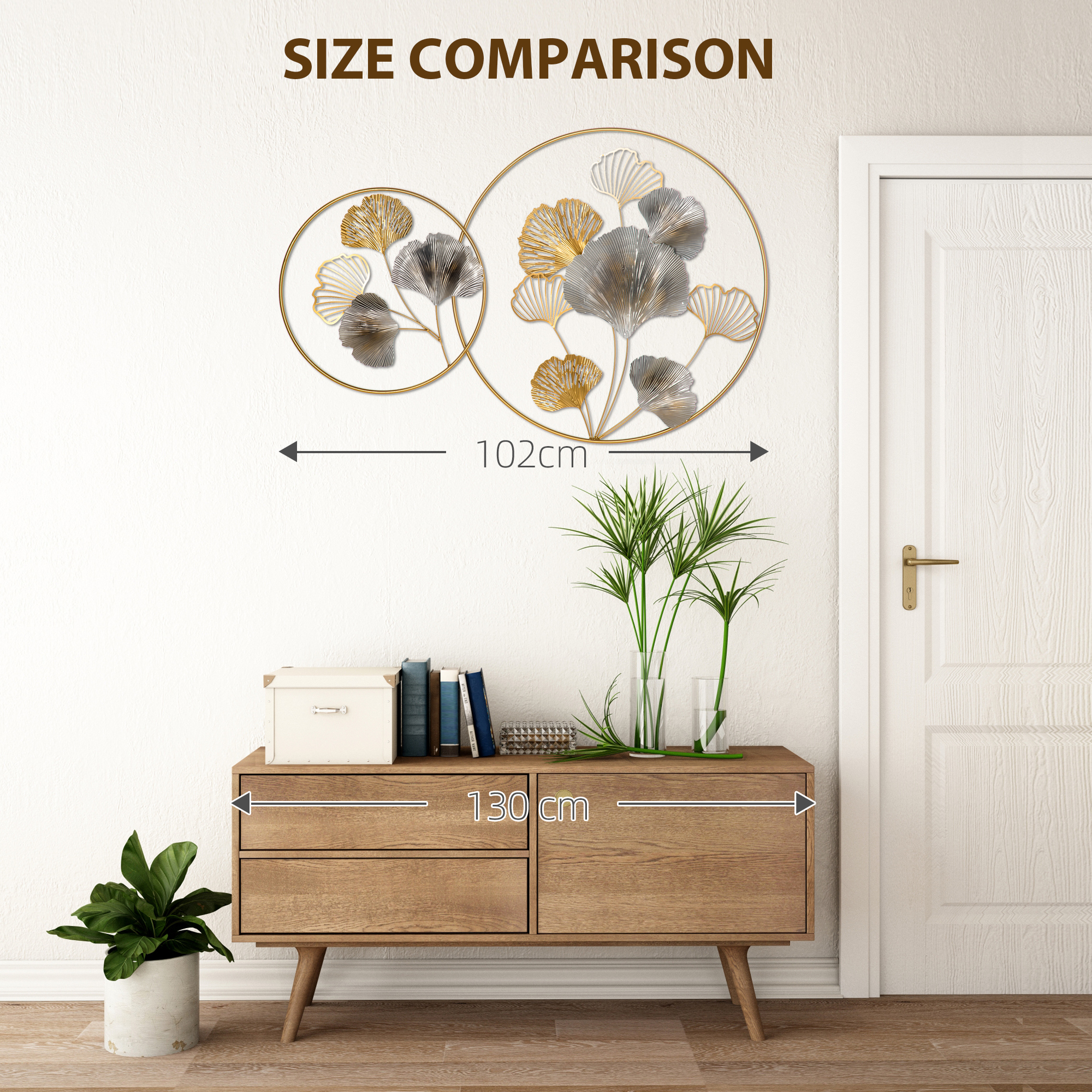 HOMCOM 3D Metal Wall Art Modern Ginkgo Leaves Hanging Wall Sculptures Home Decor for Living Room Bedroom Dining Room, Gold 7