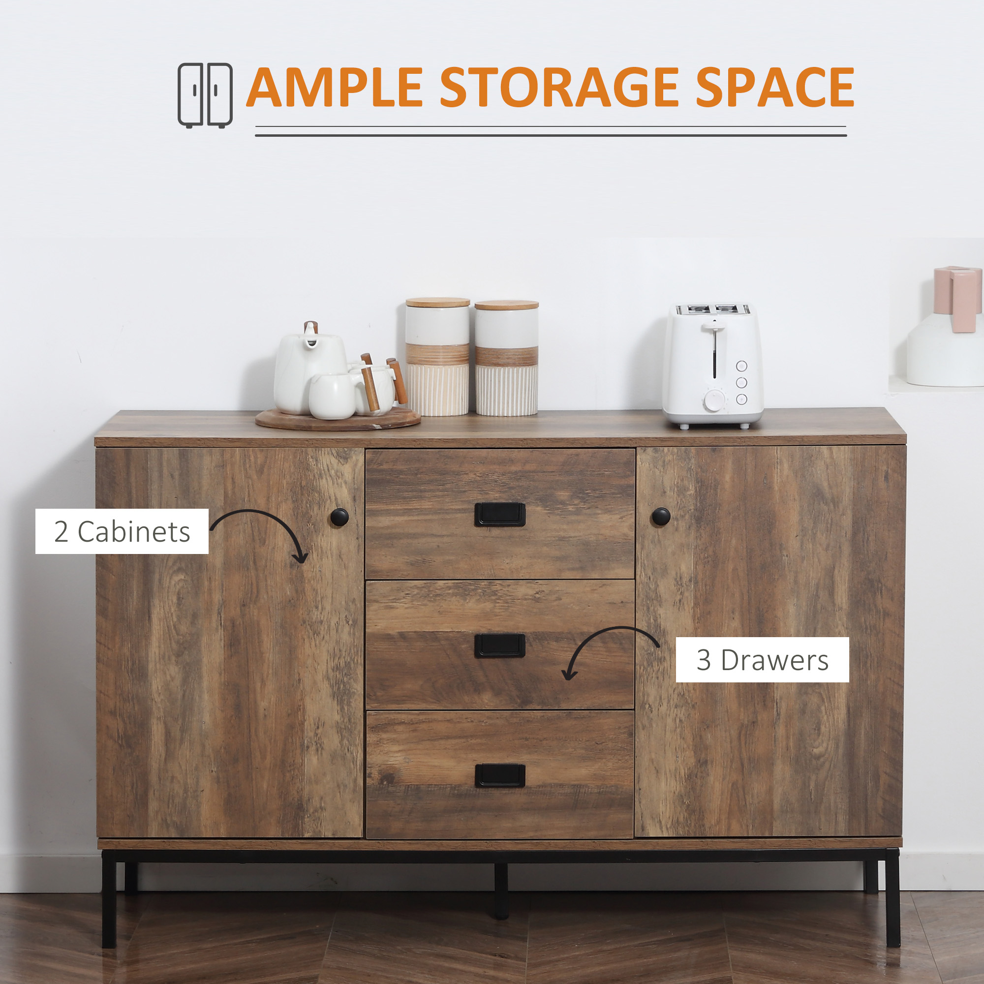 HOMCOM Retro Mango Wood-Effect Sideboard 4
