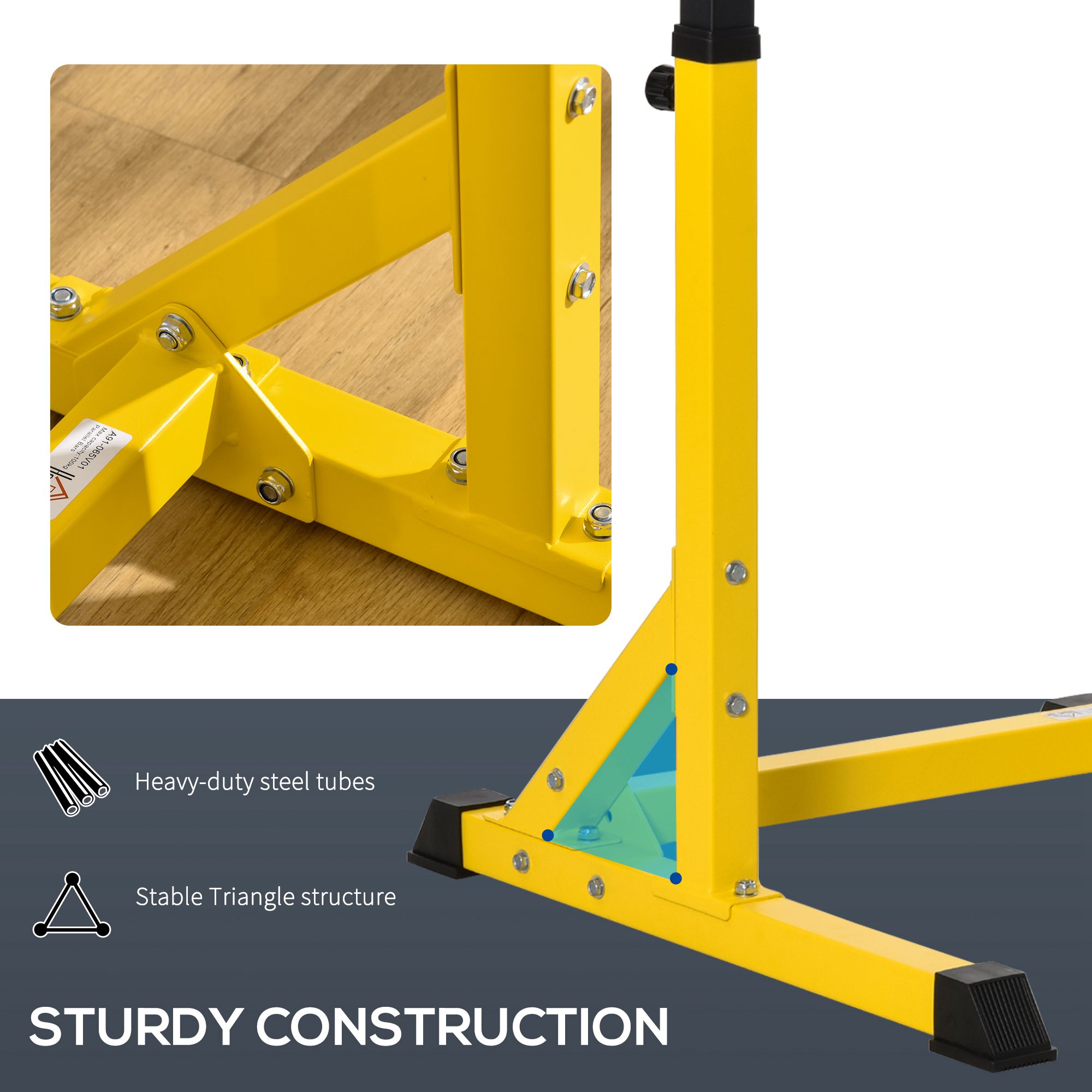 HOMCOM 83.5L x 71.5W x 126H cm Dip Station Chin Up Parallel Bars Pull Up Power Tower Home Gym Workout Bicep Tricep Fitness Equipment Height Adjustable 6