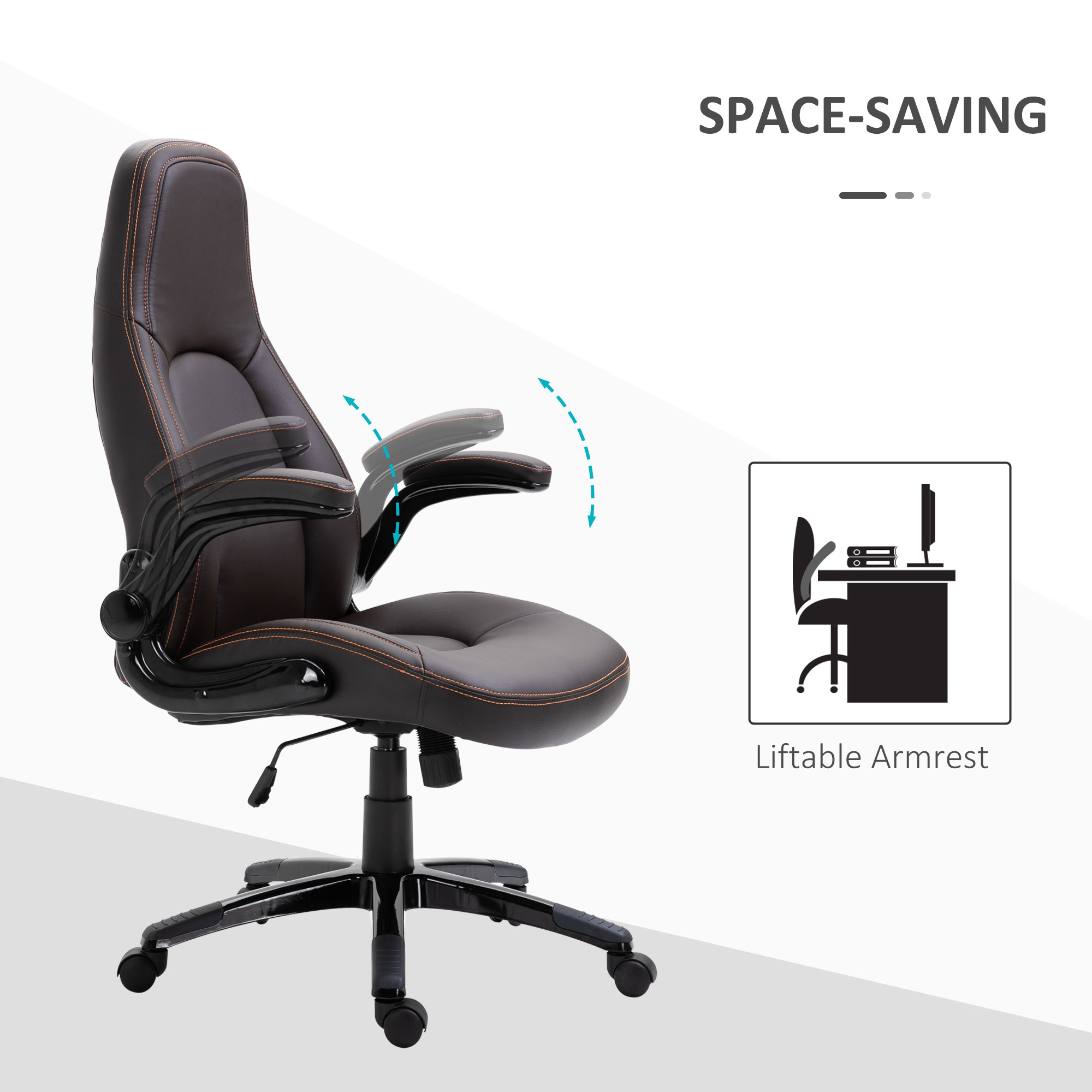 Vinsetto Computer Gaming Chair, PU Leather Office Chair, Swivel Desk Chair with Adjustable Arms and Height, Padded Armrest and Seat, Rolling Wheels, Coffee 5