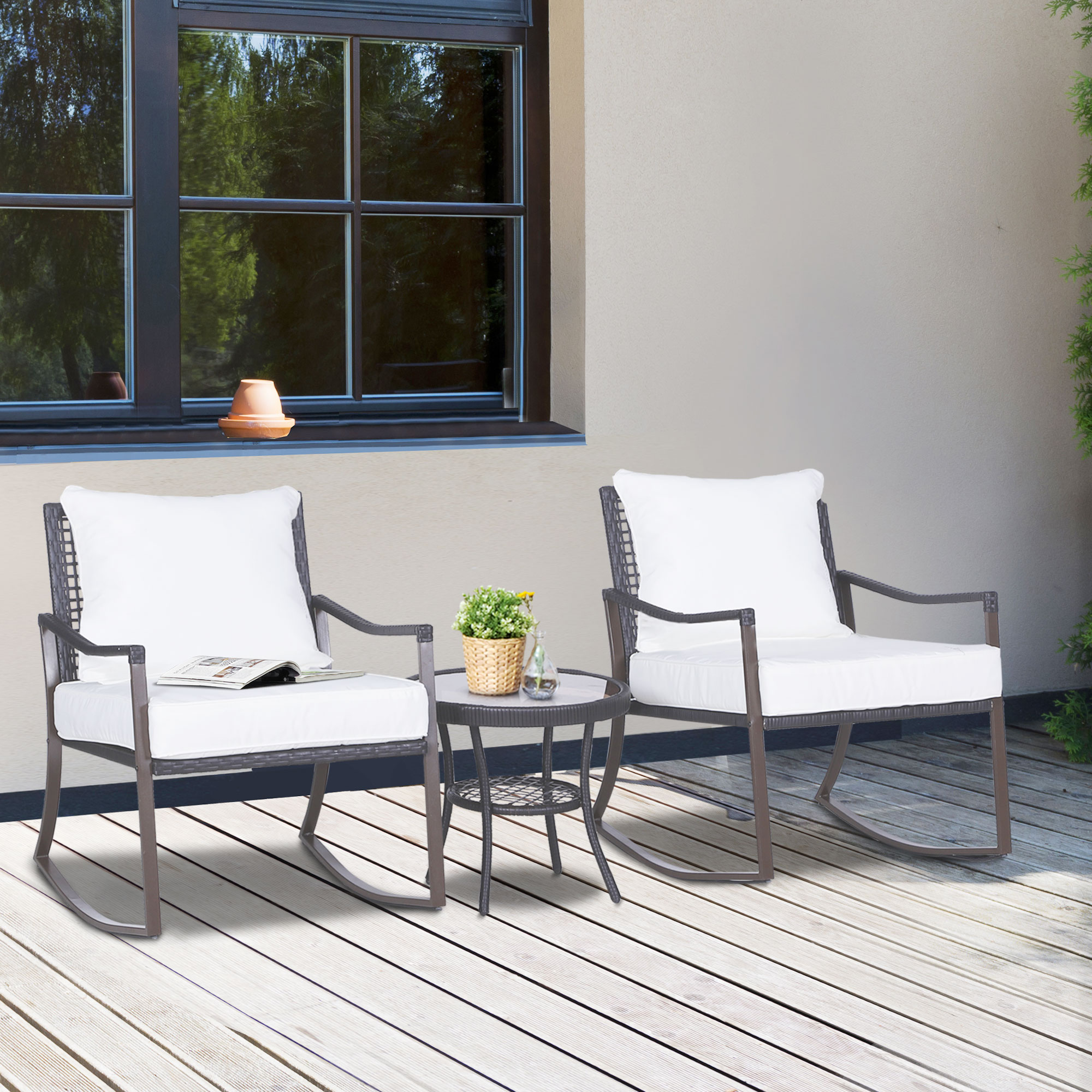 Sedia A Dondolo Da Esterno In Rattan Con Cuscino E Poggiapiedi – Poltrona Da Lettura Con Braccioli, Inclinazione 32°, Per Giardino, Grigia, Portata 113 Kg