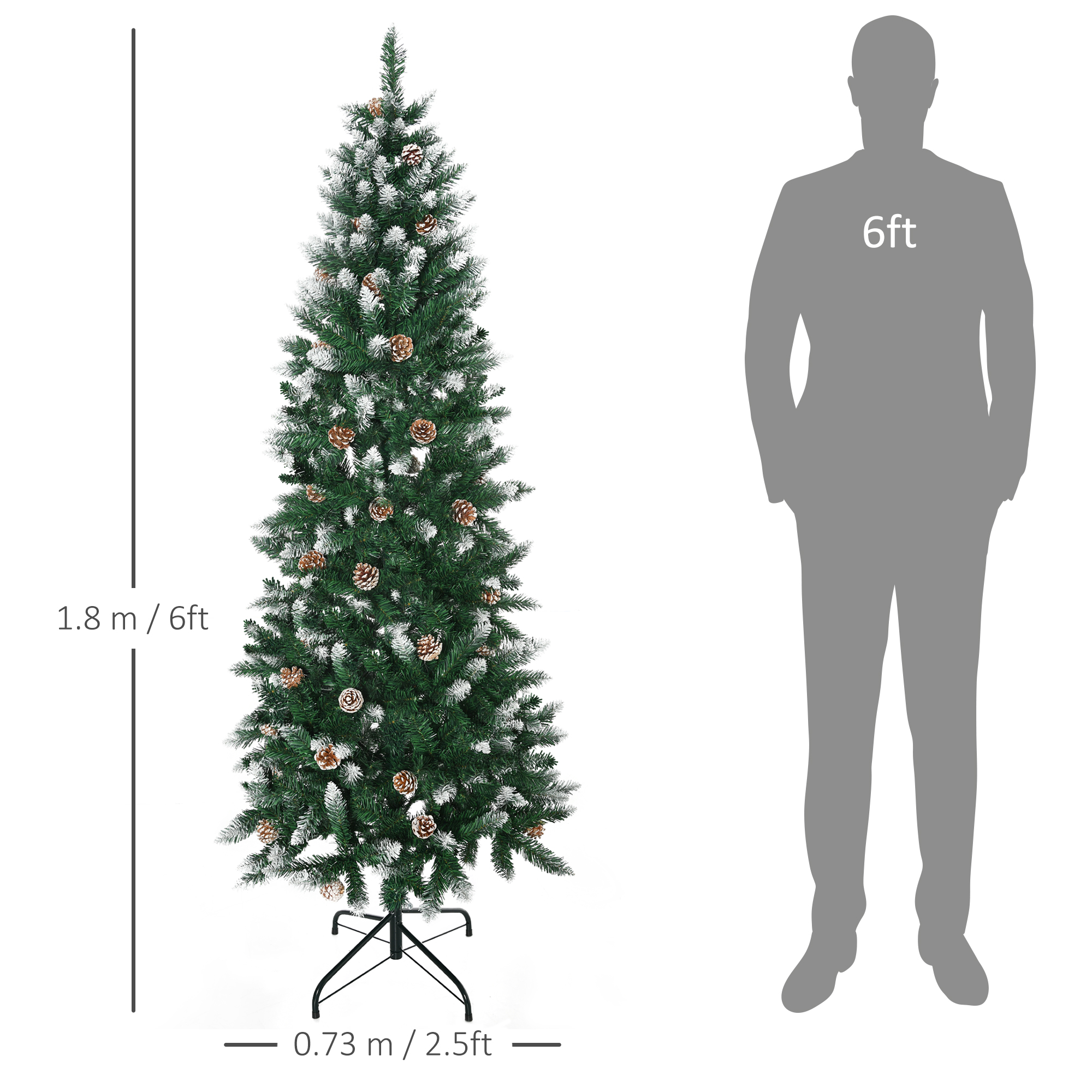 HOMCOM 6 Ft Snow Artificial Christmas Tree with Realistic Branches, Pine Cone, for Indoor Decoration, Green White 3