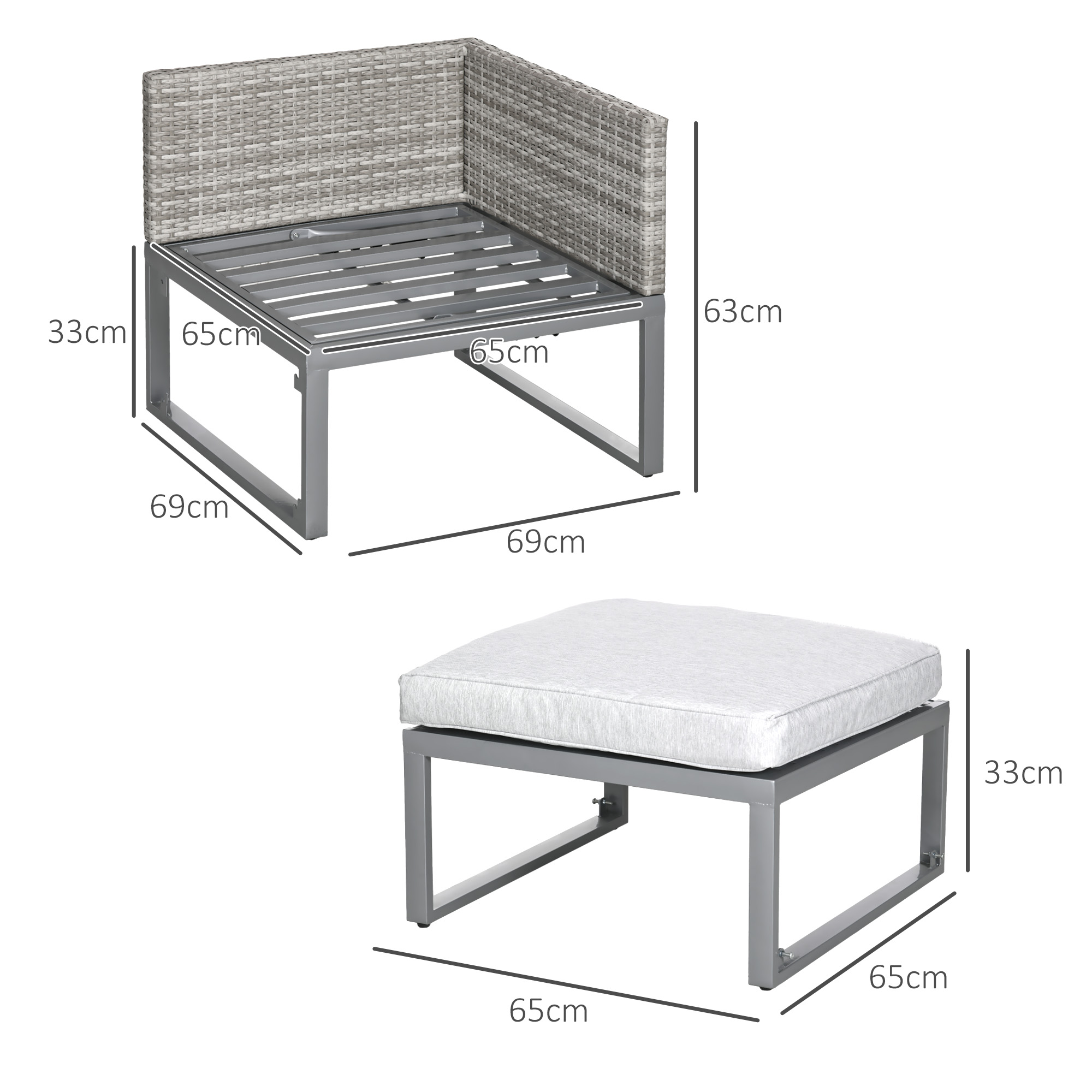 Outsunny 3-in-1 Rattan Bistro Set, Wicker Garden Furniture Set with 2-level Rising Table, Adjustable 3-seater Sofa Lounger with Washable Cushions for Outdoor, Patio, Balcony, Grey 3