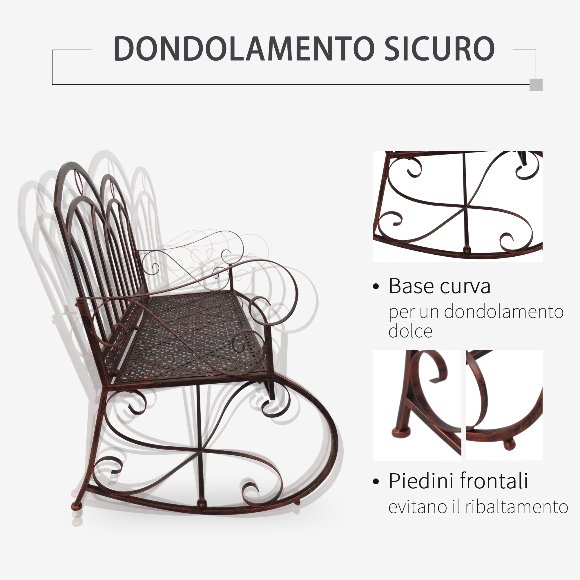 Outsunny Panchina A Dondolo Da Giardino 2 Posti – Struttura In Metallo, Tessuto A Rete Traspirante, 120x70x85 Cm, Marrone Chiaro