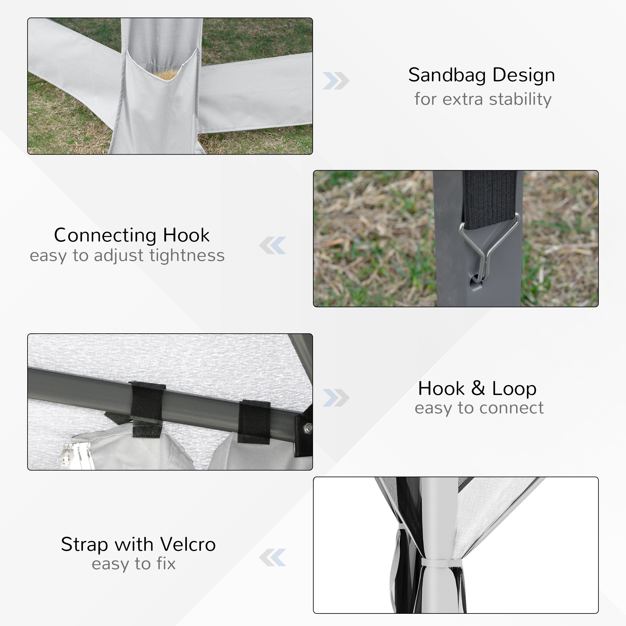 Outsunny 3.2m Pop Up Gazebo Hexagonal Canopy Tent Outdoor Sun Protection with Mesh Sidewalls, Handy Bag, Light Grey 7