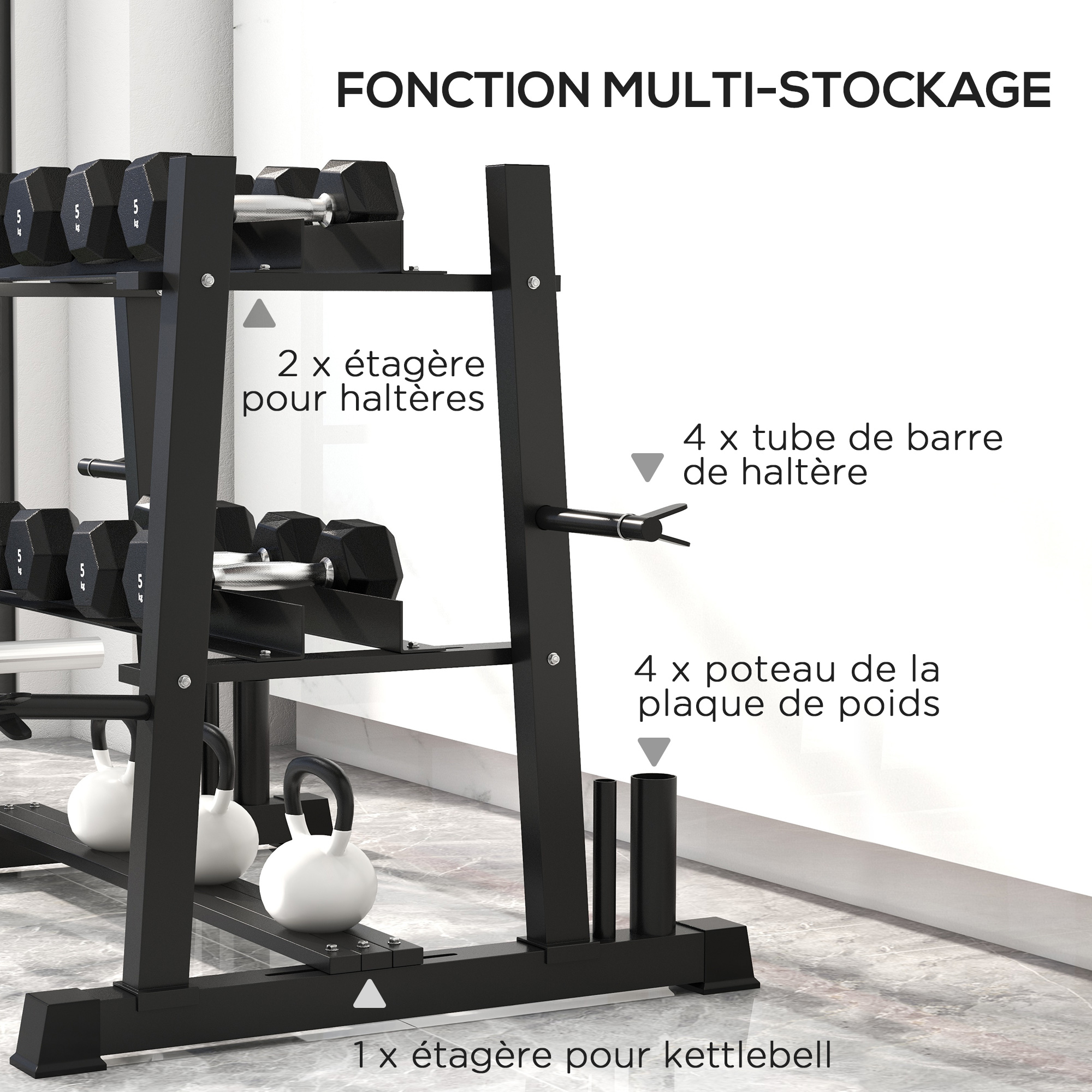 Cadre de Rangement pour Haltères Entraînement Physique Robuste, Support de Rangement Portable Durable à 6 Niveaux pour Entraînement de Force, Musculation Gymnastique