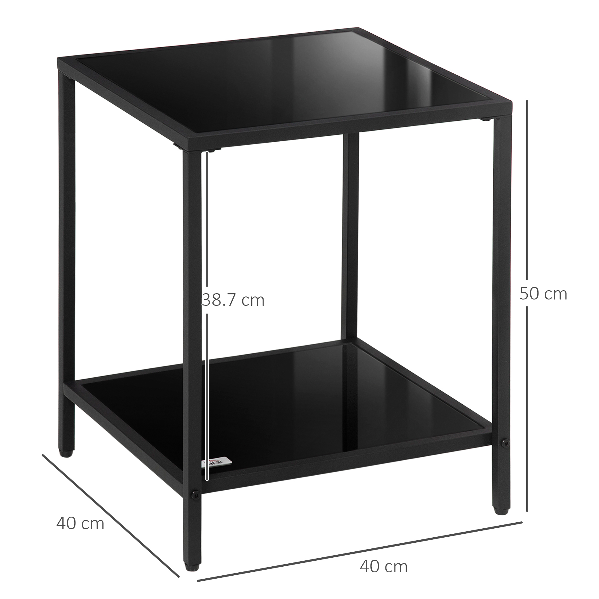 HOMCOM Tempered Glass Side Table with Storage, Modern 2-Tier Bedside Table with Steel Frame, Black 3