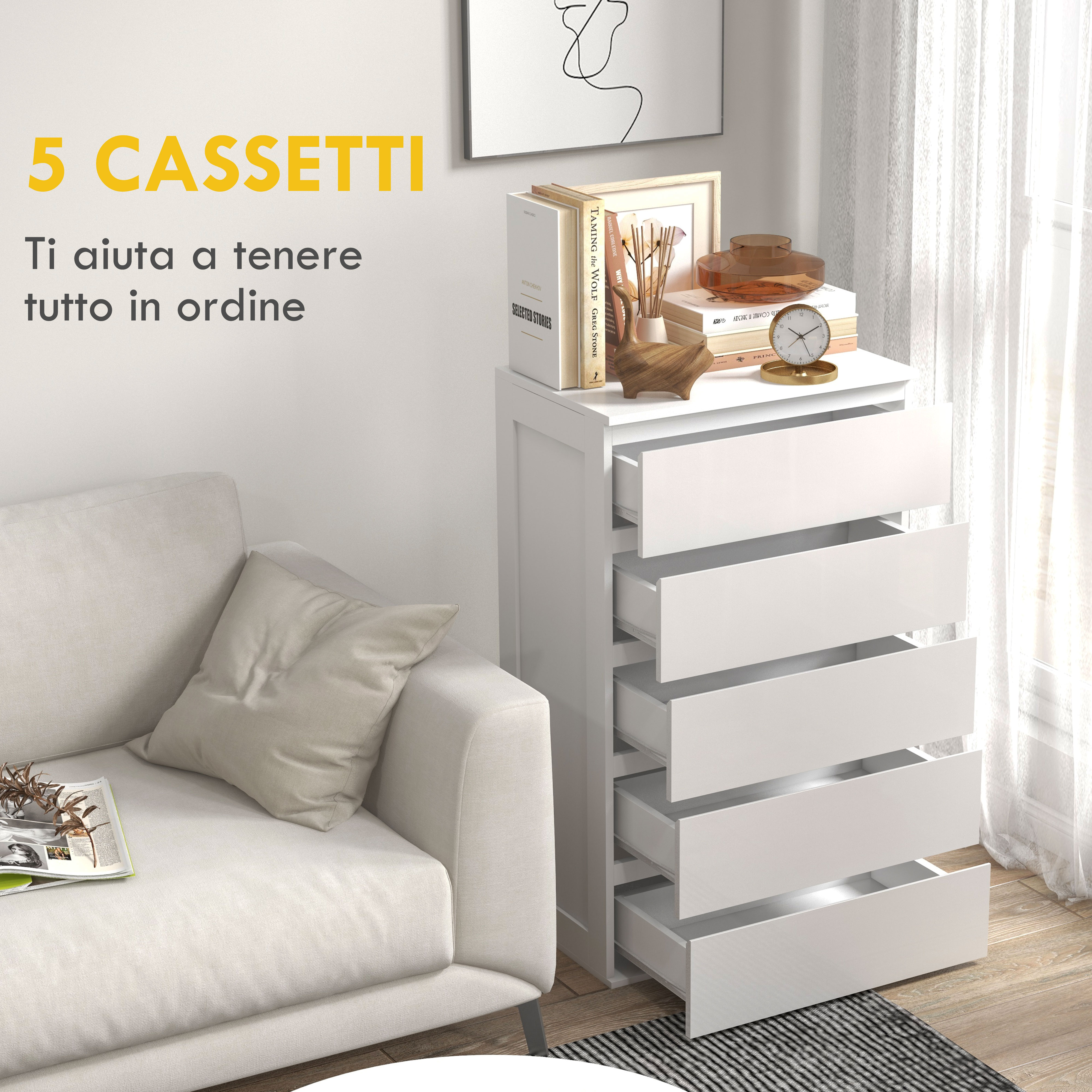 Cassettiera HOMCOM 6 Cassetti Multicolore - Legno MDF, 62x28x58 Cm, Per Camera Da Letto E Soggiorno