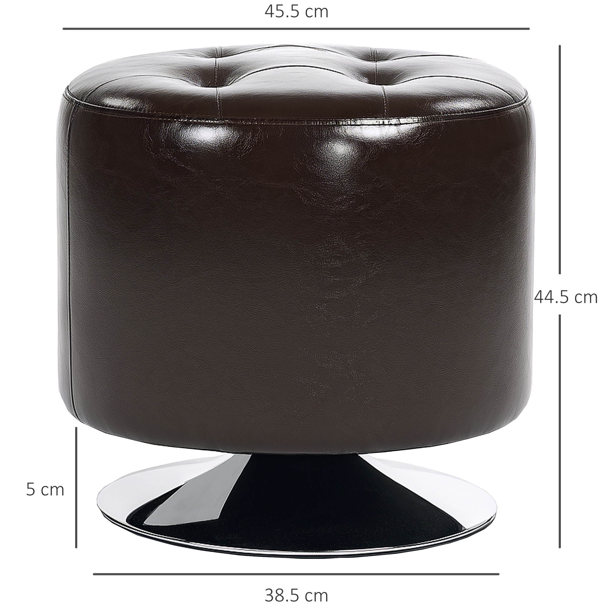 HOMCOM 360° Swivel Foot Stool Round PU Footstool with Thick Sponge Padding and Solid Steel Base, Brown 3