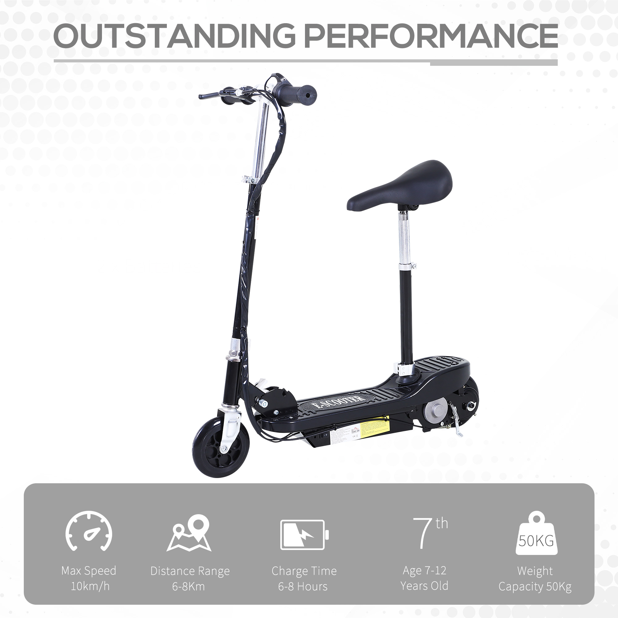 HOMCOM Powered E-Scooter Ride-On, with Brakes, Adjustable Seat, Adjustable Handlebars, Black 4