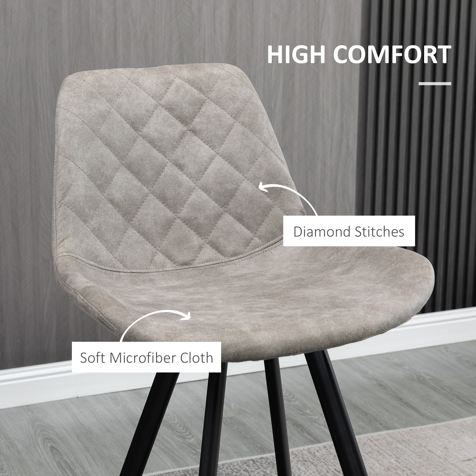 HOMCOM Set Of 2 Bar Stools Vintage Microfiber Cloth Tub Seats Padded Comfortable Steel Frame Footrest Quilted Home Bar Cafe Kitchen Chair Stylish Grey 5