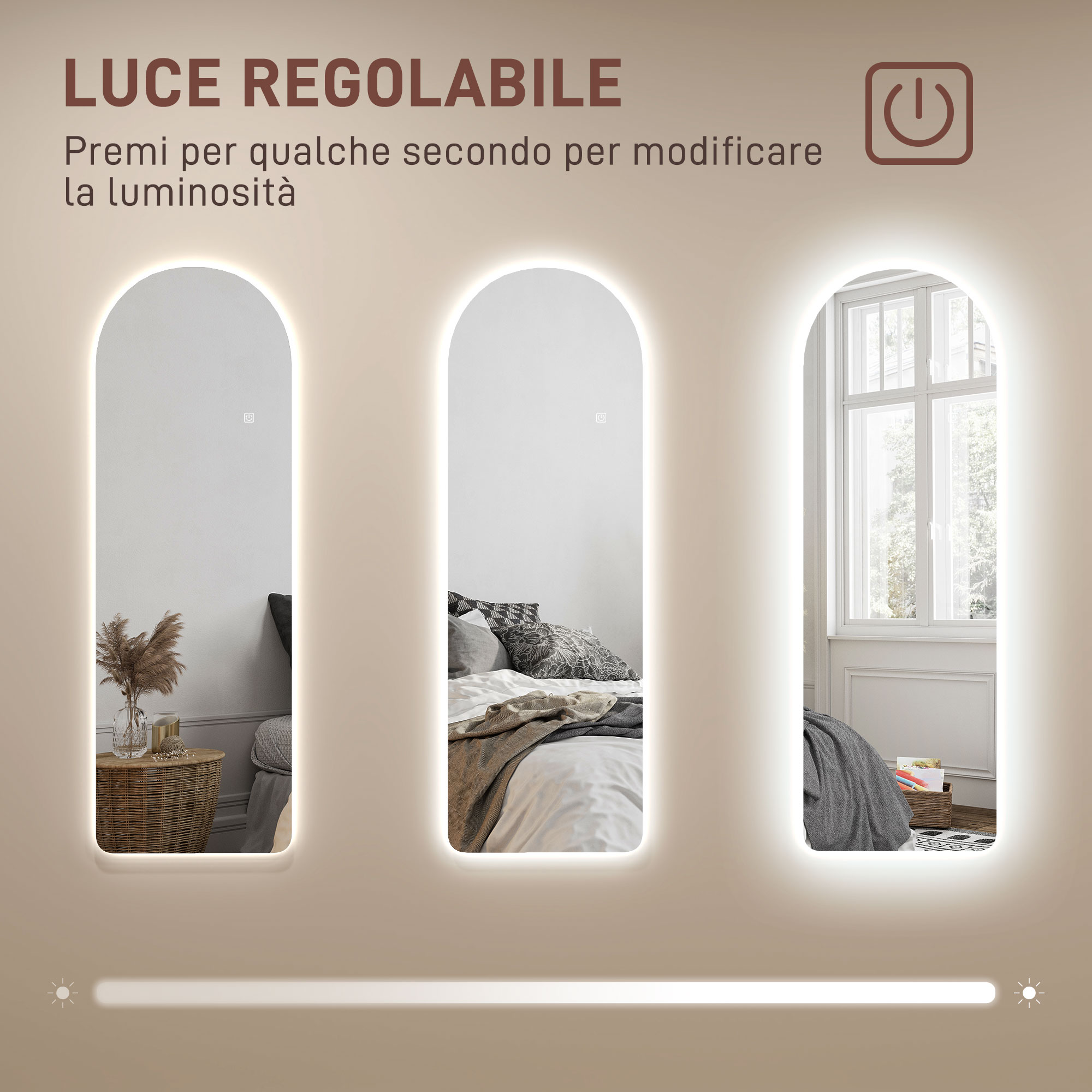 2 Specchi Da Parete Autoadesivi Ad Arco In Vetro HD 40x30 Cm, Senza Cornice, Per Bagno E Soggiorno