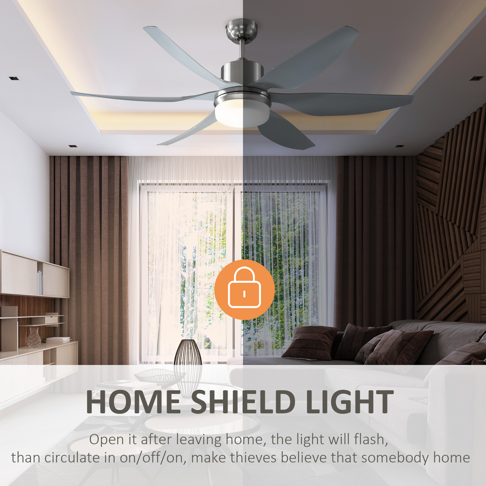 HOMCOM Reversible Ceiling Fan with Light, 6 Blades Indoor Modern Mount LED Lighting Fan with Remote Controller, for Bedroom, Living Room, Silver 9
